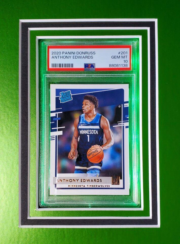 Anthony Edwards Signed Timberwolves Custom Framed LED Backlit Nike Jersey Display & (2) PSA 10 Graded Rookie Cards (Fanatics) at PristineAuction.com Anthony Edwards Signed Timberwolves Custom Framed LED Backlit Nike Jersey Display & (2) PSA 10 Graded Rookie Cards (Fanatics) at PristineAuction.com