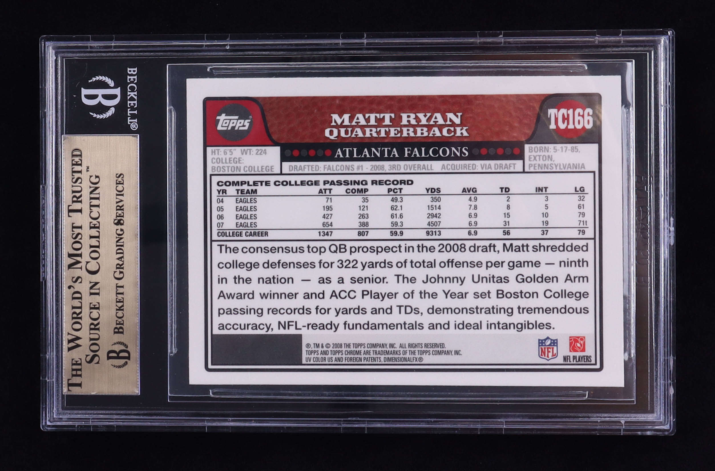 Matt Ryan 2008 Topps Chrome #TC166 RC (BGS 9.5) at PristineAuction.com Matt Ryan 2008 Topps Chrome #TC166 RC (BGS 9.5) at PristineAuction.com