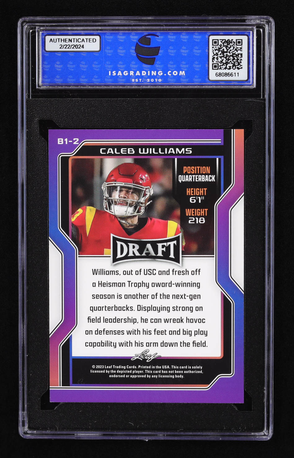 Caleb Williams 2023 Leaf Draft Base Version 1 #B12 RC (ISA 10) at PristineAuction.com Caleb Williams 2023 Leaf Draft Base Version 1 #B12 RC (ISA 10) at PristineAuction.com