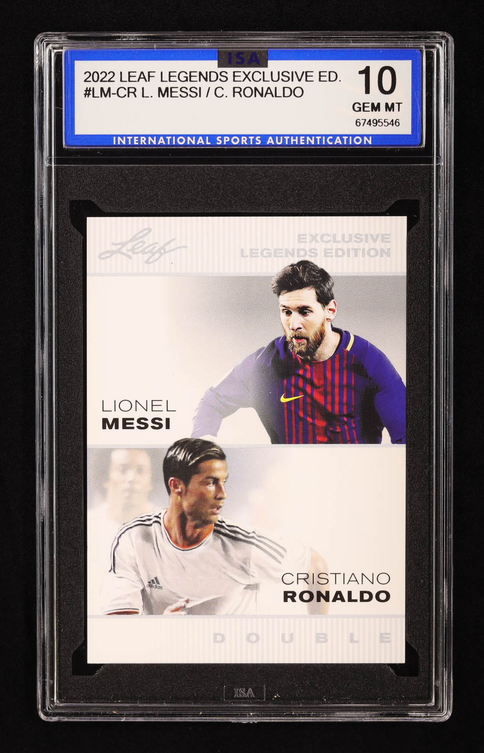 Lionel Messi / Cristiano Ronaldo 2022 Leaf Exclusive Legends Edition #LMCR (ISA 10) at PristineAuction.com Lionel Messi / Cristiano Ronaldo 2022 Leaf Exclusive Legends Edition #LMCR (ISA 10) at PristineAuction.com