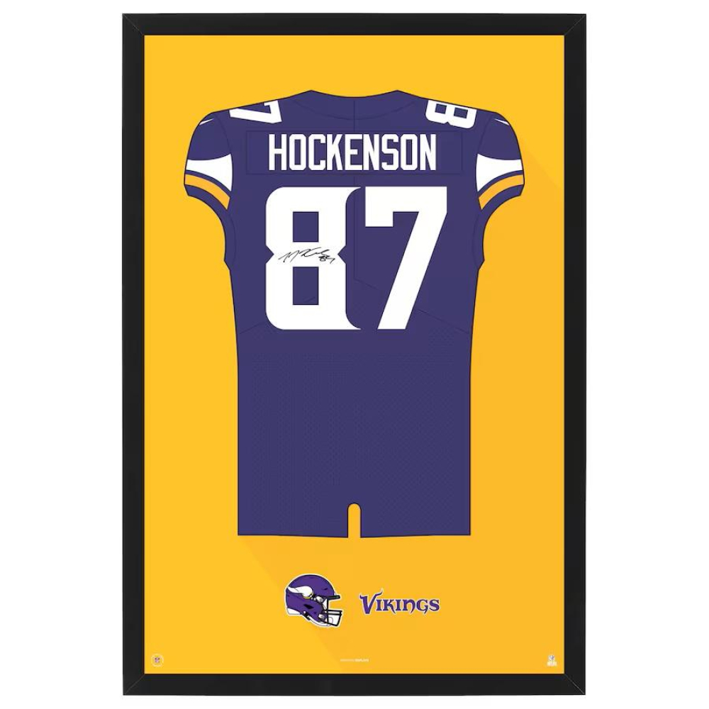 T.J. Hockenson Vikings Custom Framed Jersey Art Print at PristineAuction.com