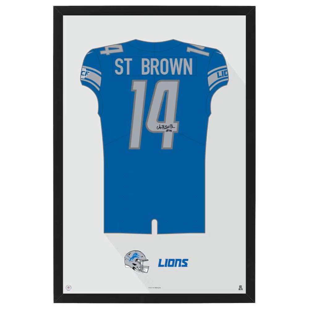 Amon-Ra St. Brown Lions Custom Framed Jersey Art Print at PristineAuction.com Amon-Ra St. Brown Lions Custom Framed Jersey Art Print at PristineAuction.com