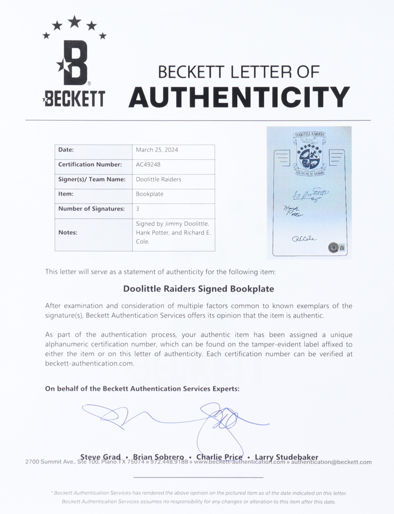 Doolittle Raiders Jimmy Doolittle Multi Signed "I Could Never Be So Lucky Again" Hardcover Book & Crew Members (Beckett) at PristineAuction.com Doolittle Raiders Jimmy Doolittle Multi Signed "I Could Never Be So Lucky Again" Hardcover Book & Crew Members (Beckett) at PristineAuction.com