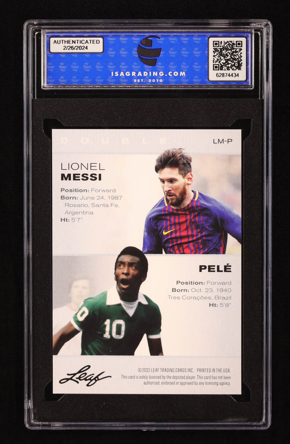 Lionel Messi / Pele 2022 Leaf Legends Exclusive Edition #LMP (ISA 10) at PristineAuction.com Lionel Messi / Pele 2022 Leaf Legends Exclusive Edition #LMP (ISA 10) at PristineAuction.com