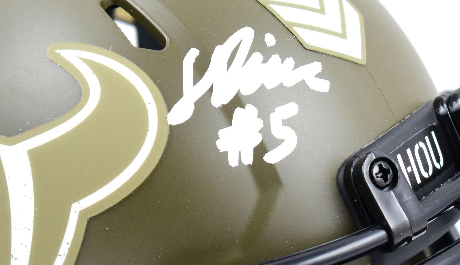 Jalen Pitre Signed Texans Salute to Service Alternate Speed Mini Helmet (Beckett) at PristineAuction.com Jalen Pitre Signed Texans Salute to Service Alternate Speed Mini Helmet (Beckett) at PristineAuction.com