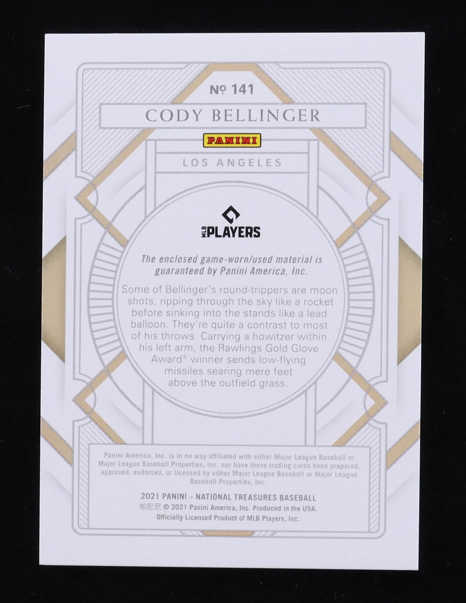 Cody Bellinger 2021 Panini National Treasures Holo Silver #141 Sepia Jersey #03/10 at PristineAuction.com Cody Bellinger 2021 Panini National Treasures Holo Silver #141 Sepia Jersey #03/10 at PristineAuction.com