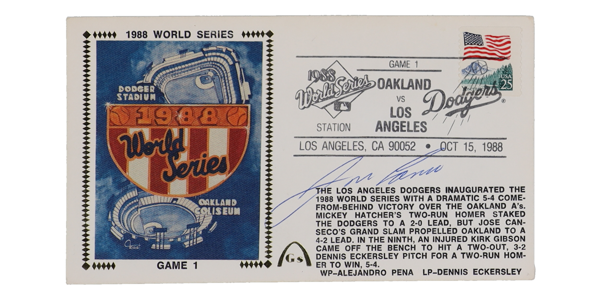 Jose Canseco Signed 1988 World Series FDC Envelope (Beckett) at PristineAuction.com Jose Canseco Signed 1988 World Series FDC Envelope (Beckett) at PristineAuction.com