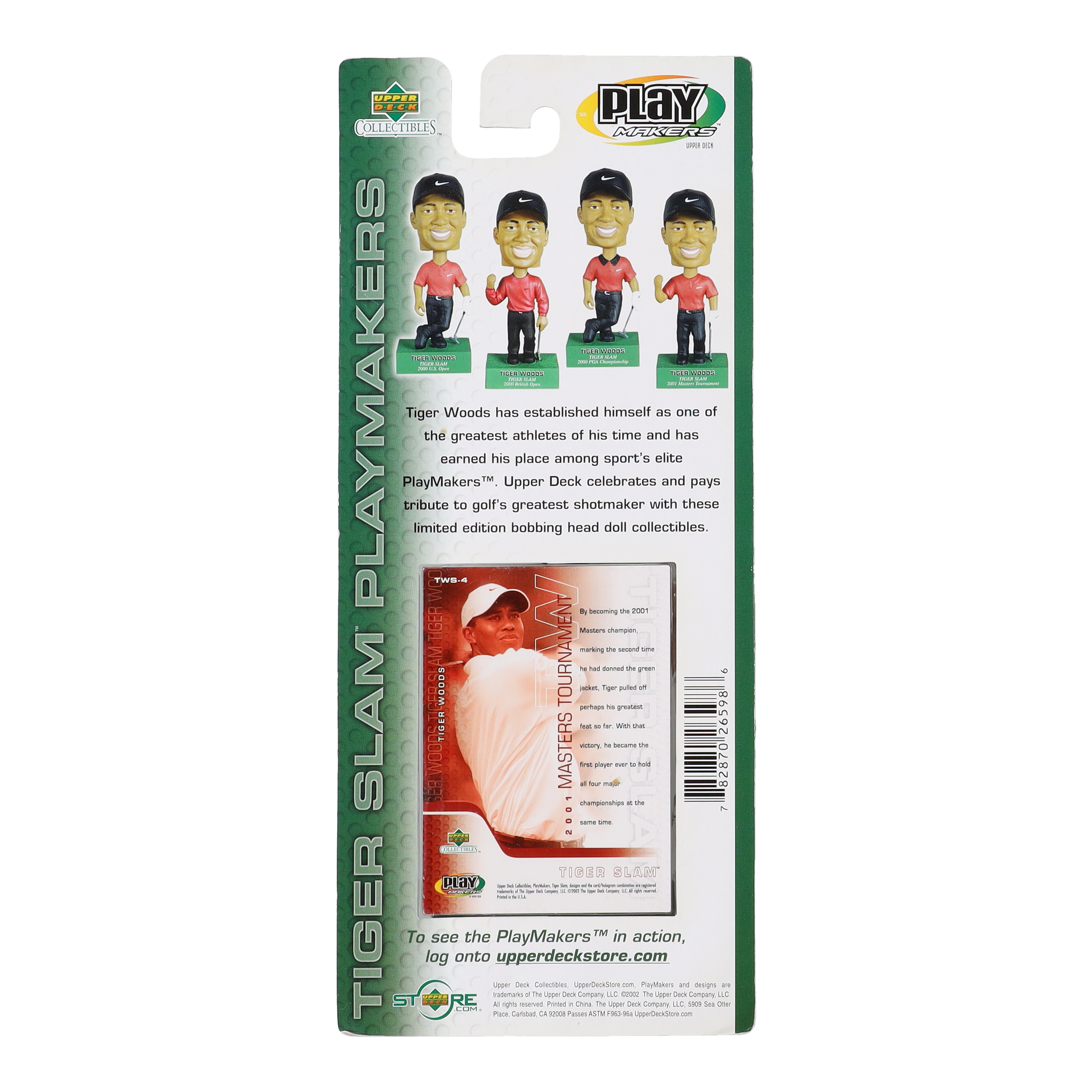 2002 Upper Deck Tiger Woods Bobble Head With Factory Sealed Special Edition Upper Deck Card at PristineAuction.com 2002 Upper Deck Tiger Woods Bobble Head With Factory Sealed Special Edition Upper Deck Card at PristineAuction.com