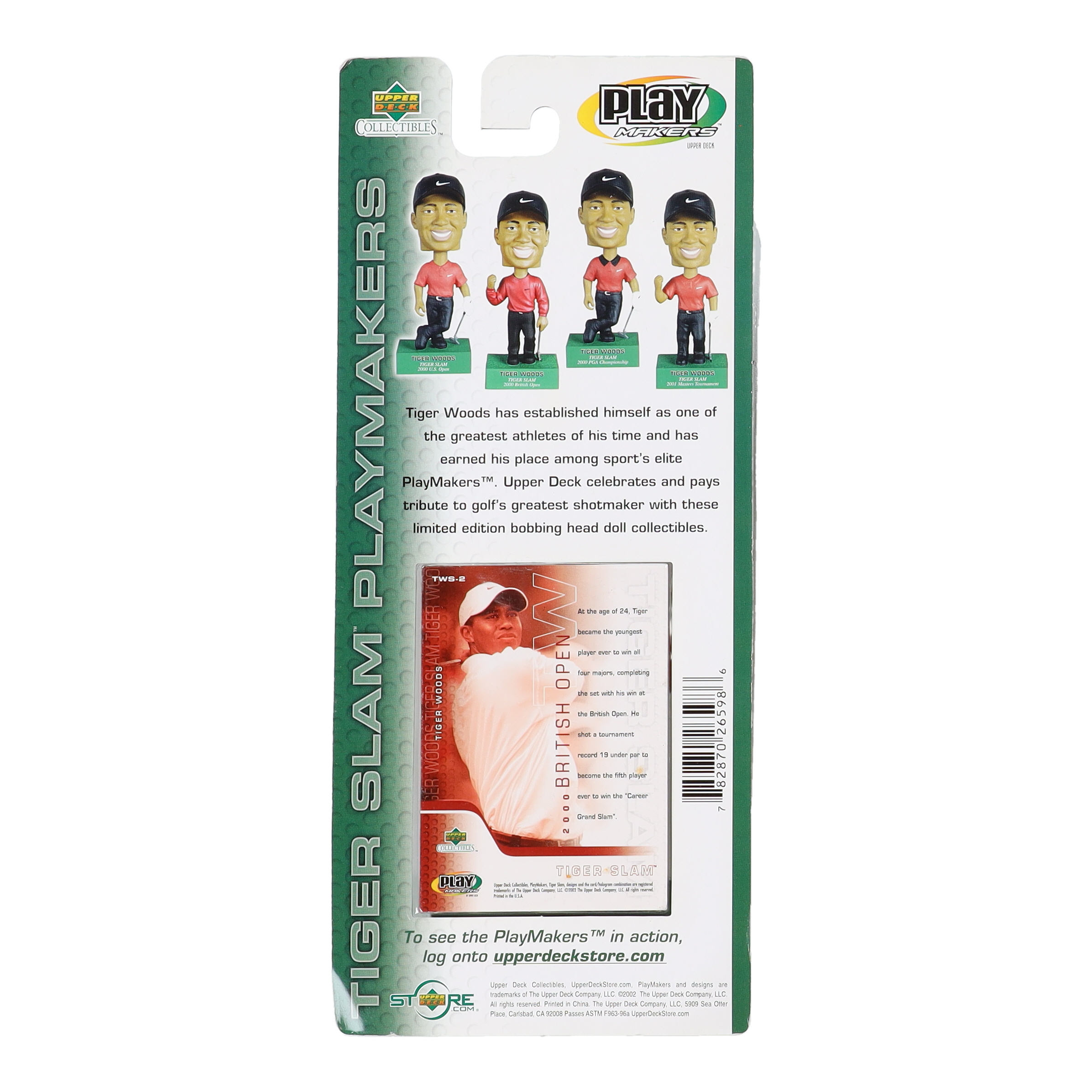 2002 Upper Deck Tiger Woods Bobble Head With Factory Sealed Special Edition Upper Deck Card at PristineAuction.com 2002 Upper Deck Tiger Woods Bobble Head With Factory Sealed Special Edition Upper Deck Card at PristineAuction.com