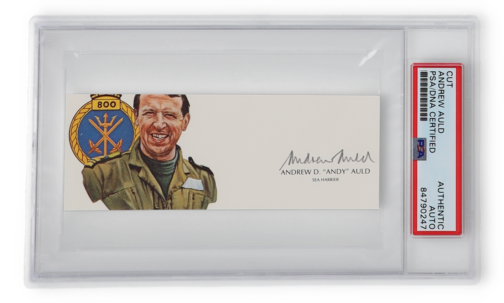Andrew Auld Signed 2x5 Cut with Portrait Royal Navy Fighter Pilot (PSA) at PristineAuction.com Andrew Auld Signed 2x5 Cut with Portrait Royal Navy Fighter Pilot (PSA) at PristineAuction.com