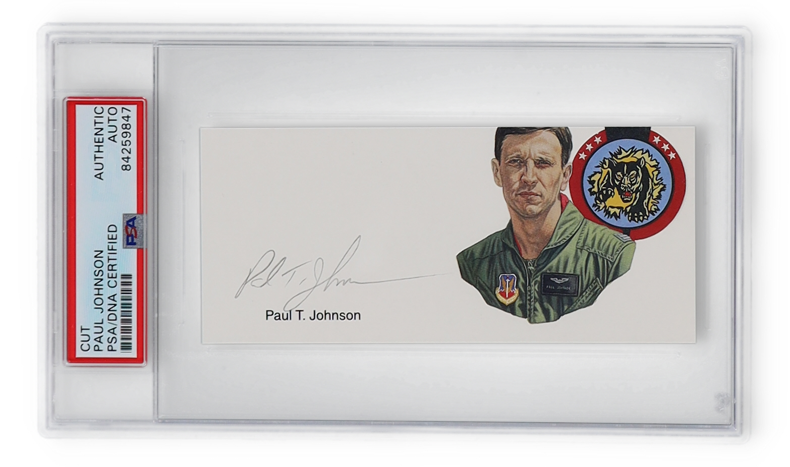 Paul Johnson Signed 2x5 Cut with Portrait Operation Desert Shield (PSA) at PristineAuction.com Paul Johnson Signed 2x5 Cut with Portrait Operation Desert Shield (PSA) at PristineAuction.com