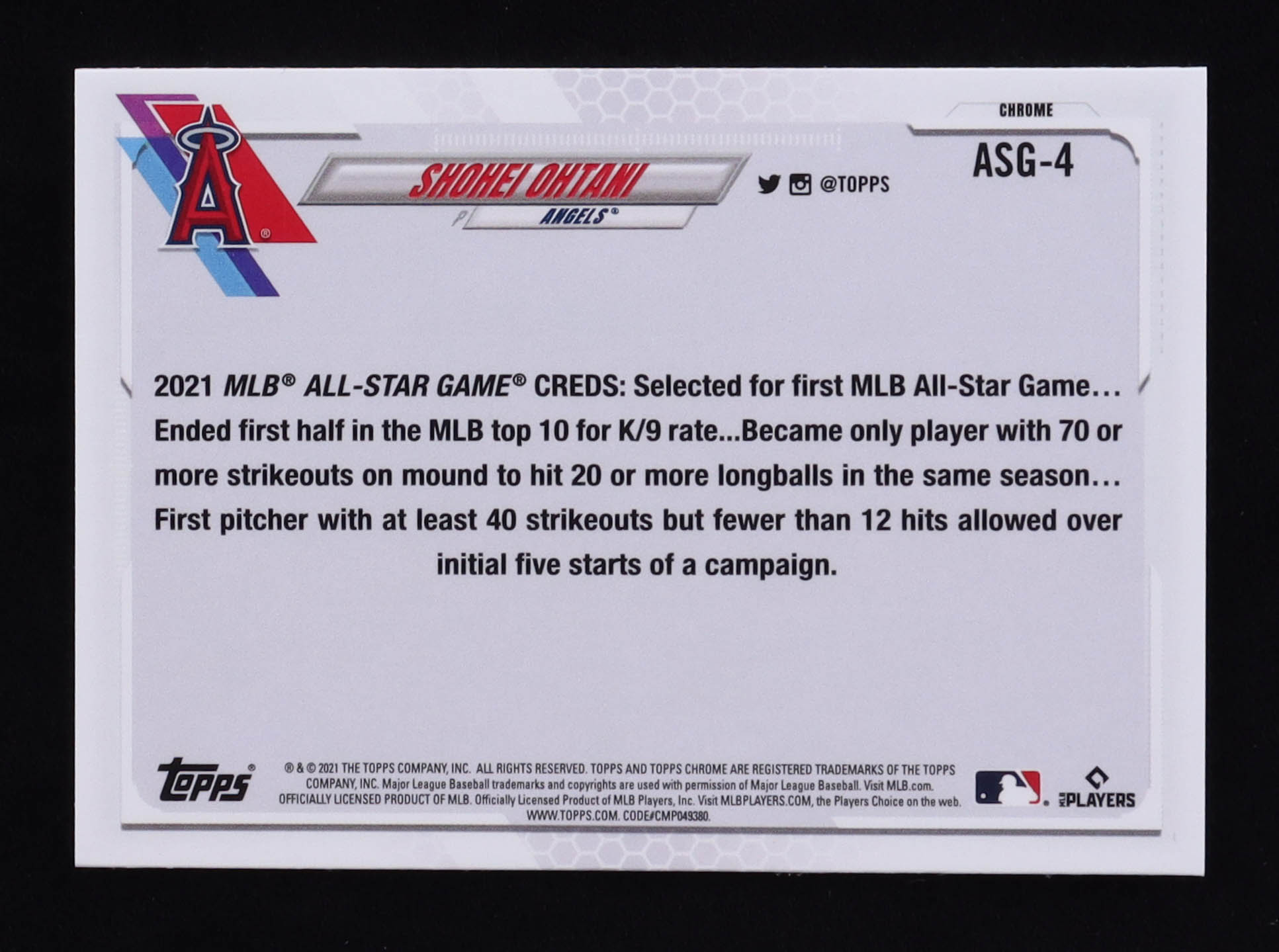 Shohei Ohtani 2021 Topps Chrome Update '21 All Star Game #ASG4 at PristineAuction.com Shohei Ohtani 2021 Topps Chrome Update '21 All Star Game #ASG4 at PristineAuction.com