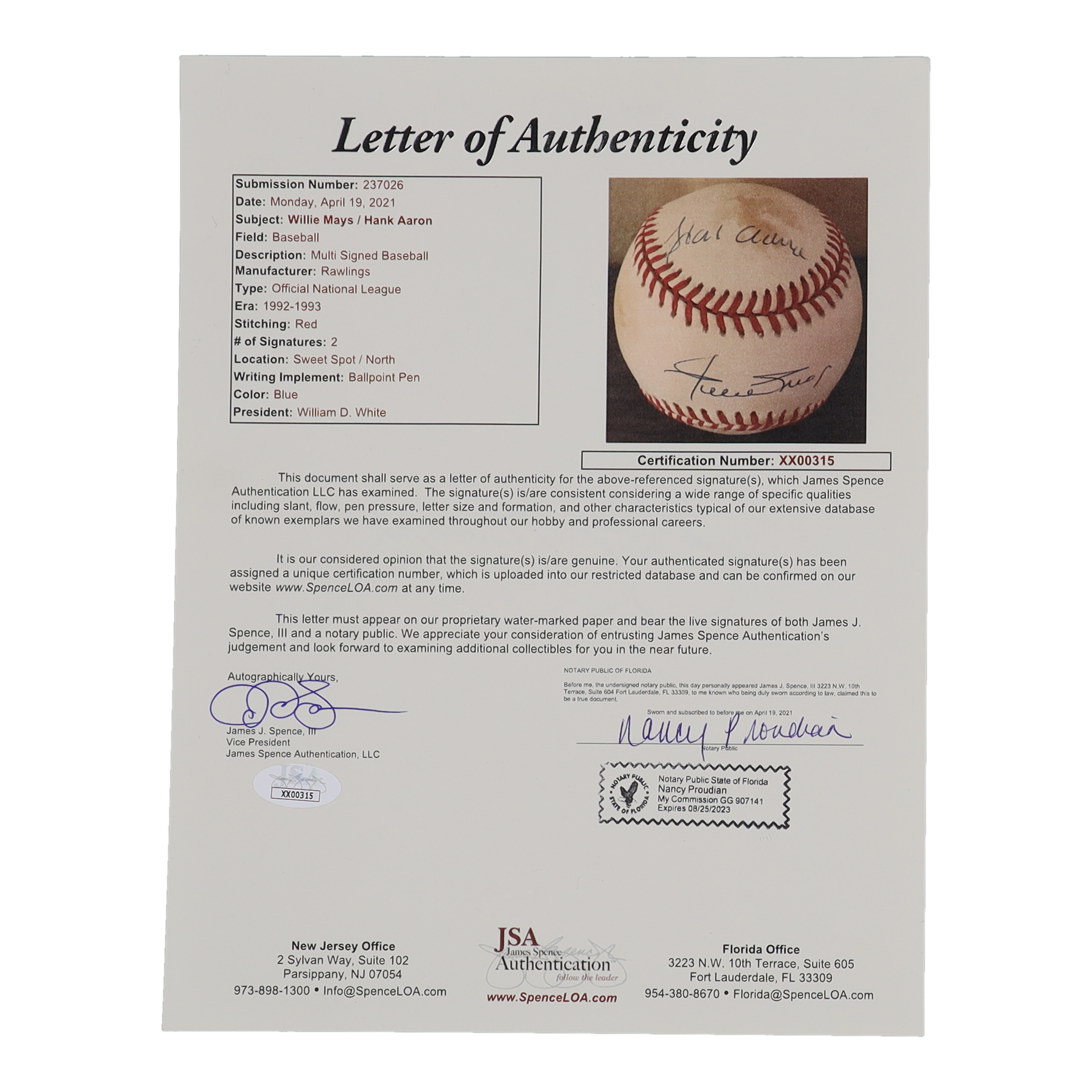 Willie Mays & Hank Aaron Signed ONL Baseball (JSA) at PristineAuction.com Willie Mays & Hank Aaron Signed ONL Baseball (JSA) at PristineAuction.com