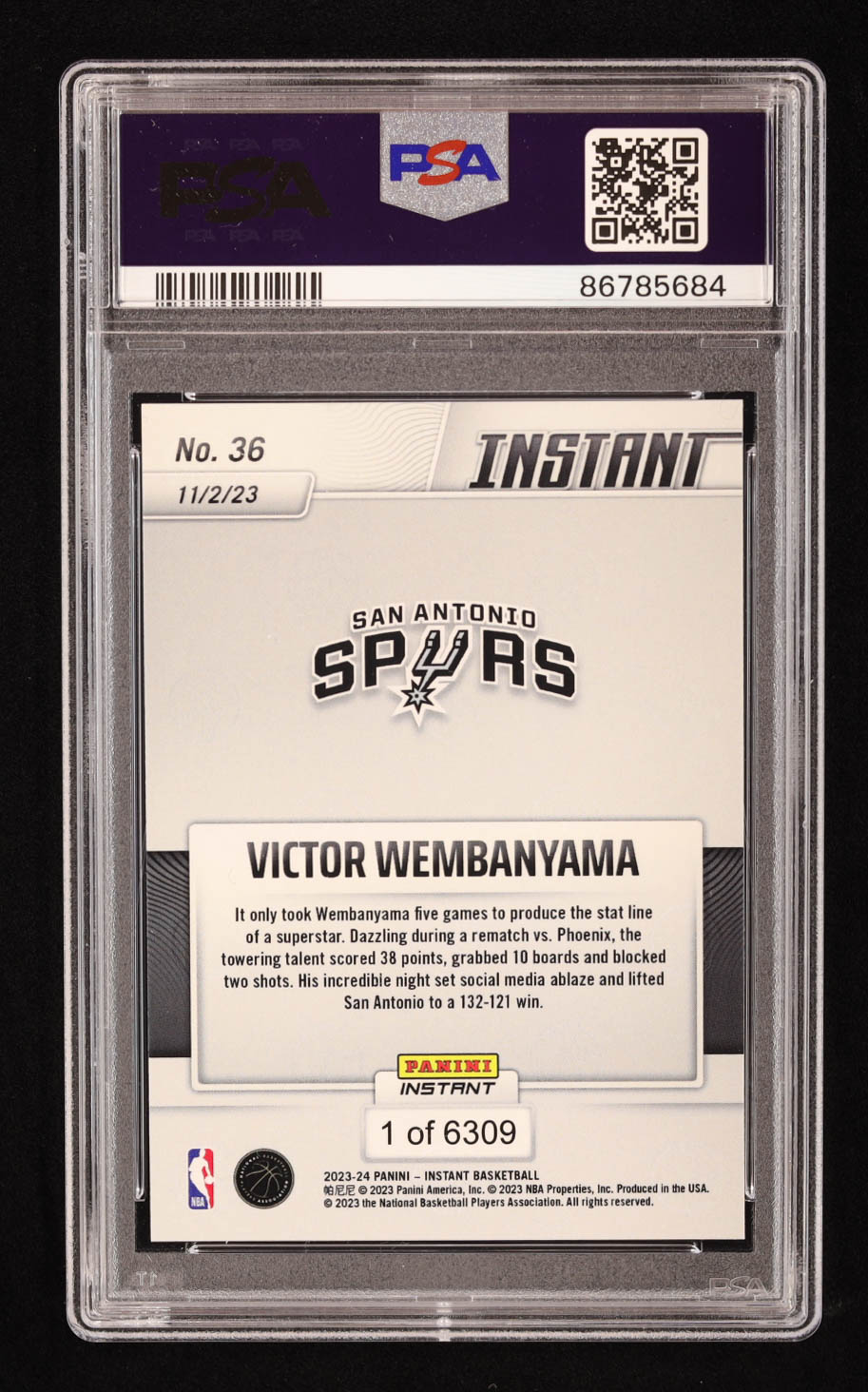Victor Wembanyama 2023-24 Panini Instant #36 RC (PSA 10) at PristineAuction.com Victor Wembanyama 2023-24 Panini Instant #36 RC (PSA 10) at PristineAuction.com