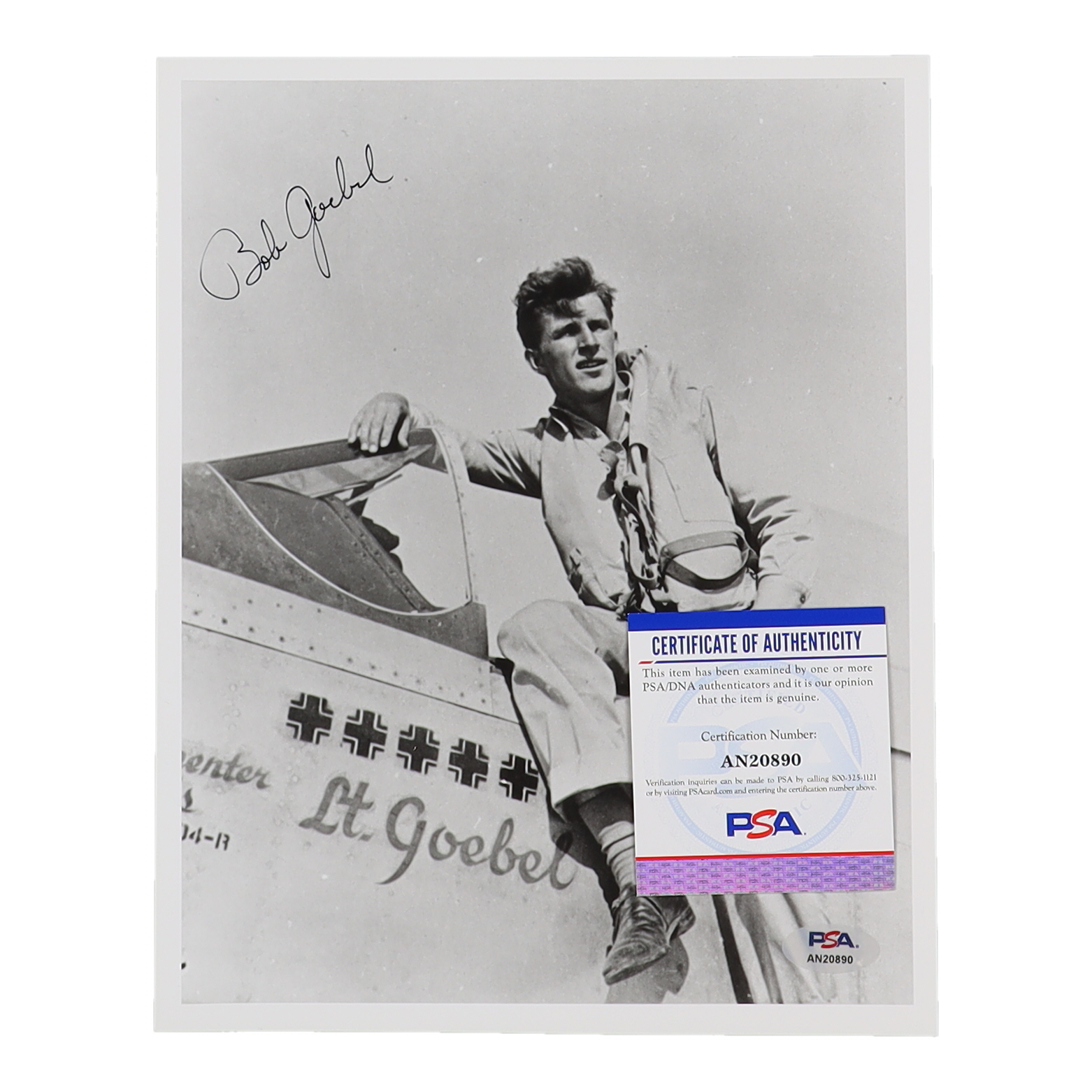 Robert Goebel Signed 8x10 Photo WWII 31st FG Ace 11 Victories (PSA) at PristineAuction.com Robert Goebel Signed 8x10 Photo WWII 31st FG Ace 11 Victories (PSA) at PristineAuction.com