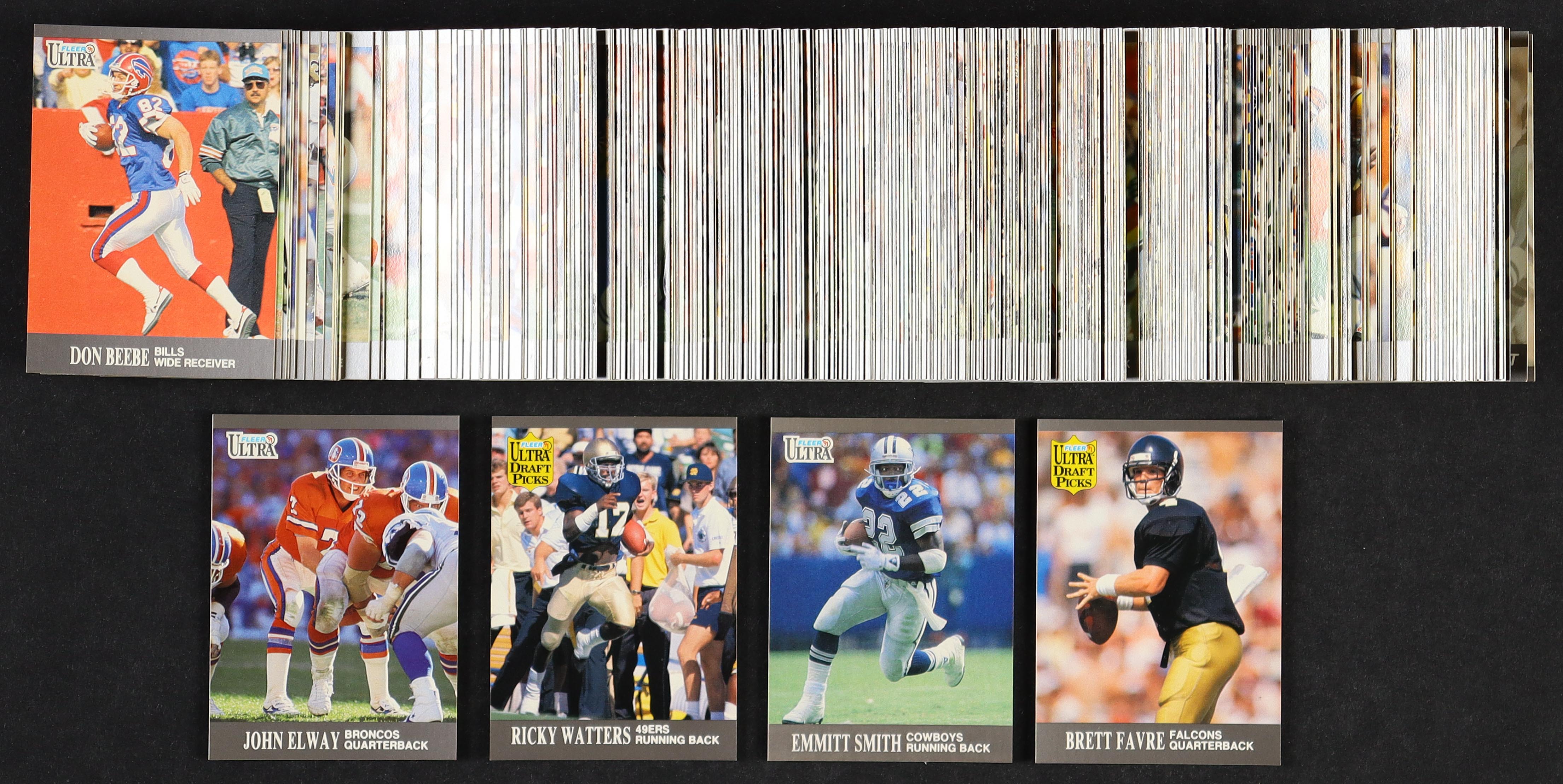 1991 Fleer Ultra Football Complete Set Of (300) Cards with John Elway #35, Emmitt Smith #165, Brett Favre #283 RC, Ricky Watters #297 at PristineAuction.com 1991 Fleer Ultra Football Complete Set Of (300) Cards with John Elway #35, Emmitt Smith #165, Brett Favre #283 RC, Ricky Watters #297 at PristineAuction.com