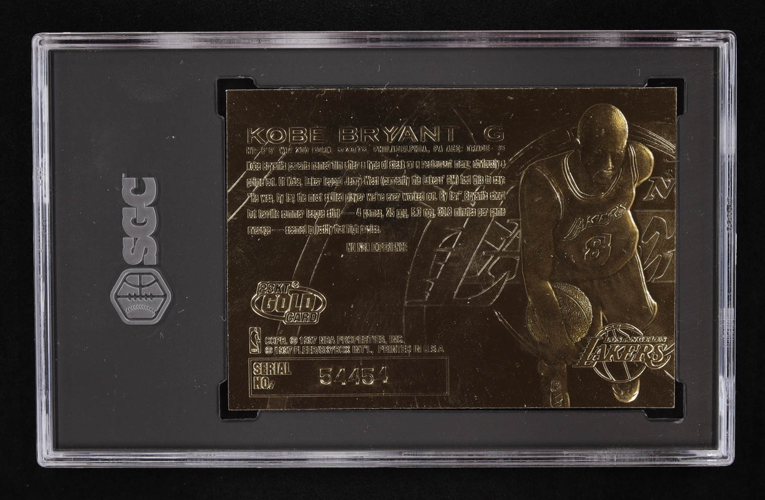 Kobe Bryant 1996-97 Fleer Purple Signature 23Kt Gold RC (SGC 10) at PristineAuction.com Kobe Bryant 1996-97 Fleer Purple Signature 23Kt Gold RC (SGC 10) at PristineAuction.com