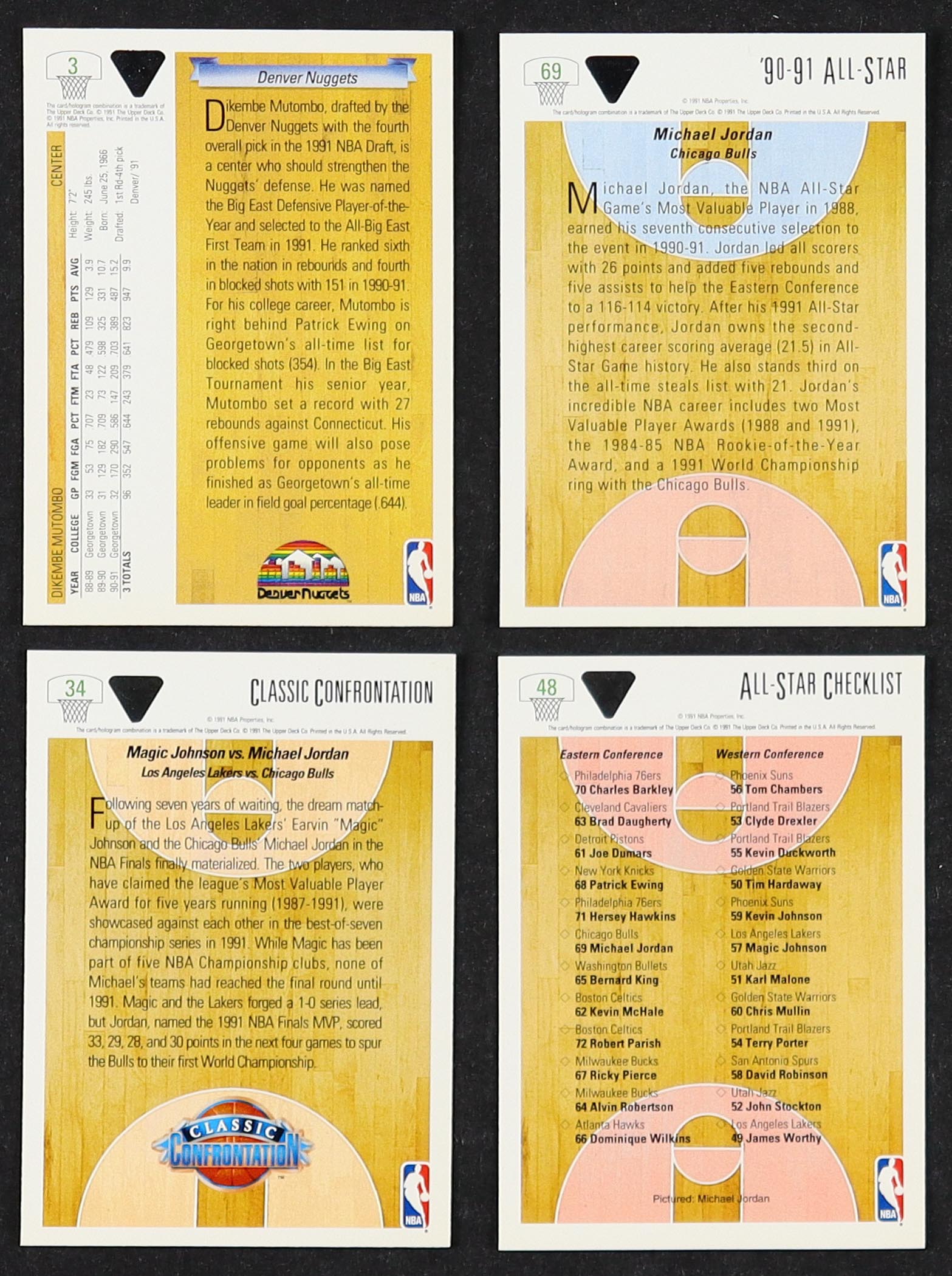 1991-92 Upper Deck Basketball Complete Series 1 Set of (400) Cards with Michael Jordan #69, Dikembe Mutombo #3, Johnson vs Jordan #34, All-Star Checklist #48 at PristineAuction.com 1991-92 Upper Deck Basketball Complete Series 1 Set of (400) Cards with Michael Jordan #69, Dikembe Mutombo #3, Johnson vs Jordan #34, All-Star Checklist #48 at PristineAuction.com