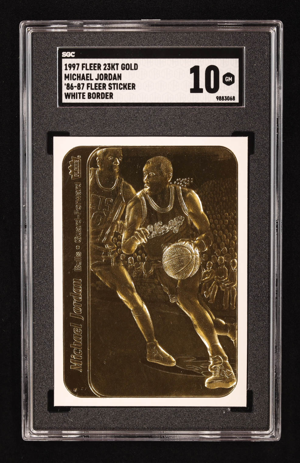 Michael Jordan 1997 Fleer 23KT Gold White Border / '86-87 Fleer Sticker (SGC 10) at PristineAuction.com Michael Jordan 1997 Fleer 23KT Gold White Border / '86-87 Fleer Sticker (SGC 10) at PristineAuction.com