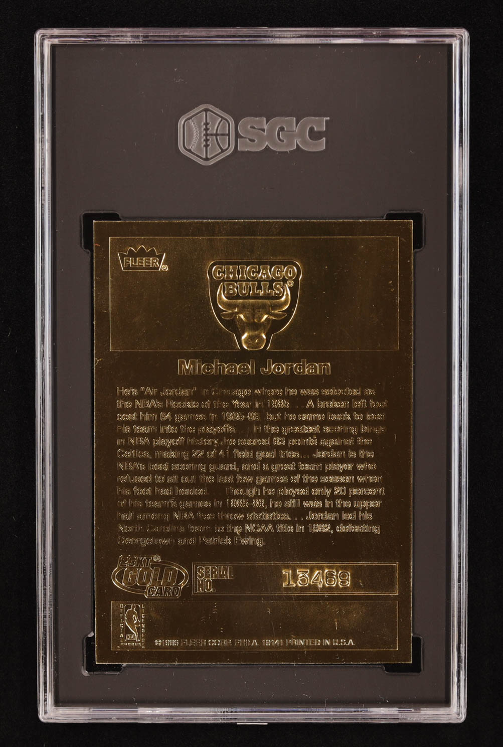 Michael Jordan 1997 Fleer 23KT Gold White Border / '86-87 Fleer Sticker (SGC 10) at PristineAuction.com Michael Jordan 1997 Fleer 23KT Gold White Border / '86-87 Fleer Sticker (SGC 10) at PristineAuction.com