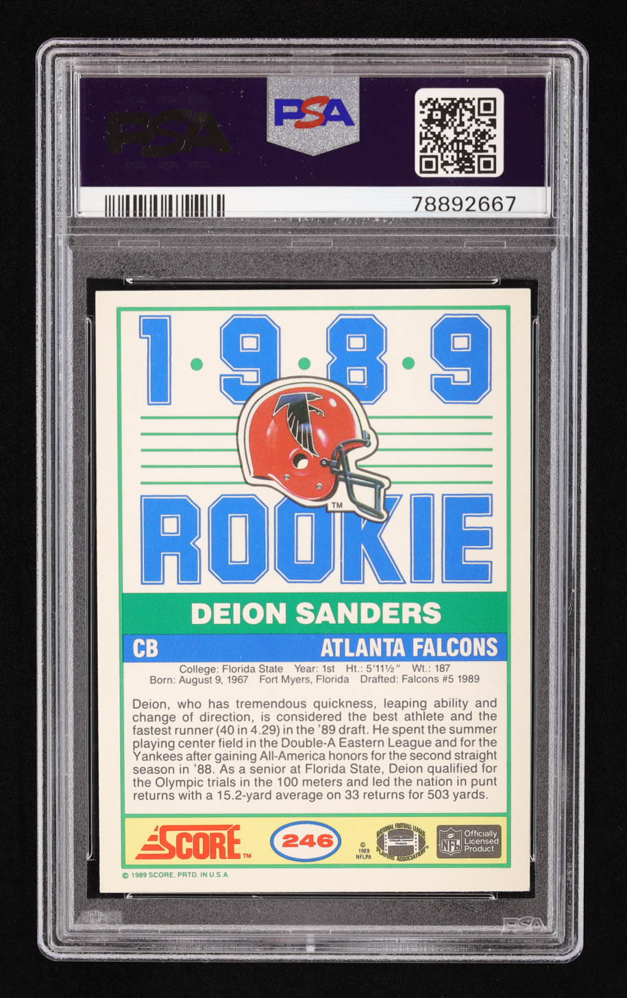 Deion Sanders 1989 Score #246 RC (PSA 9) at PristineAuction.com Deion Sanders 1989 Score #246 RC (PSA 9) at PristineAuction.com