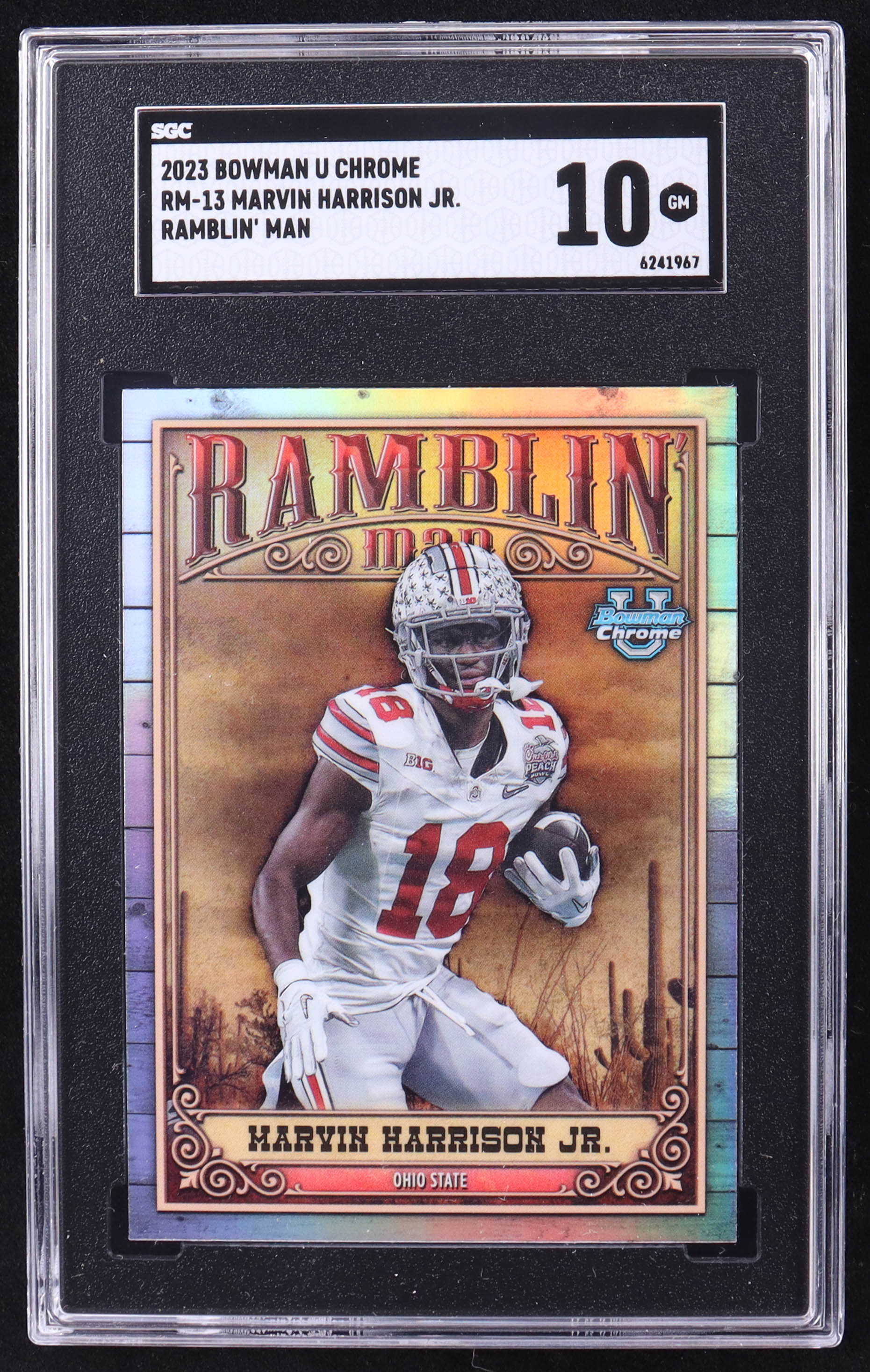 Marvin Harrison Jr. 2023 Bowman Chrome University Ramblin Man #RM13 RC (SGC 10) at PristineAuction.com Marvin Harrison Jr. 2023 Bowman Chrome University Ramblin Man #RM13 RC (SGC 10) at PristineAuction.com