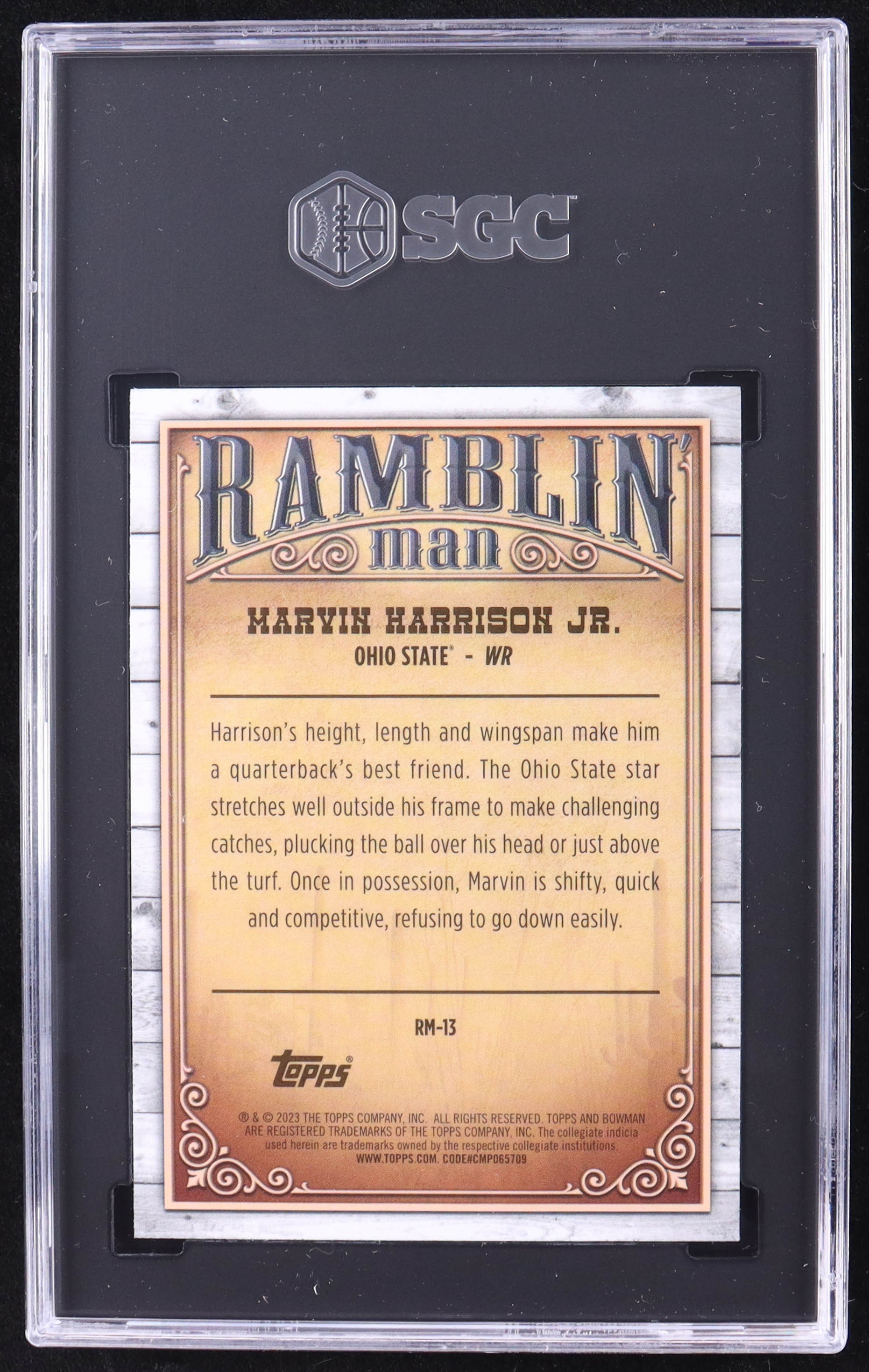 Marvin Harrison Jr. 2023 Bowman Chrome University Ramblin Man #RM13 RC (SGC 10) at PristineAuction.com Marvin Harrison Jr. 2023 Bowman Chrome University Ramblin Man #RM13 RC (SGC 10) at PristineAuction.com