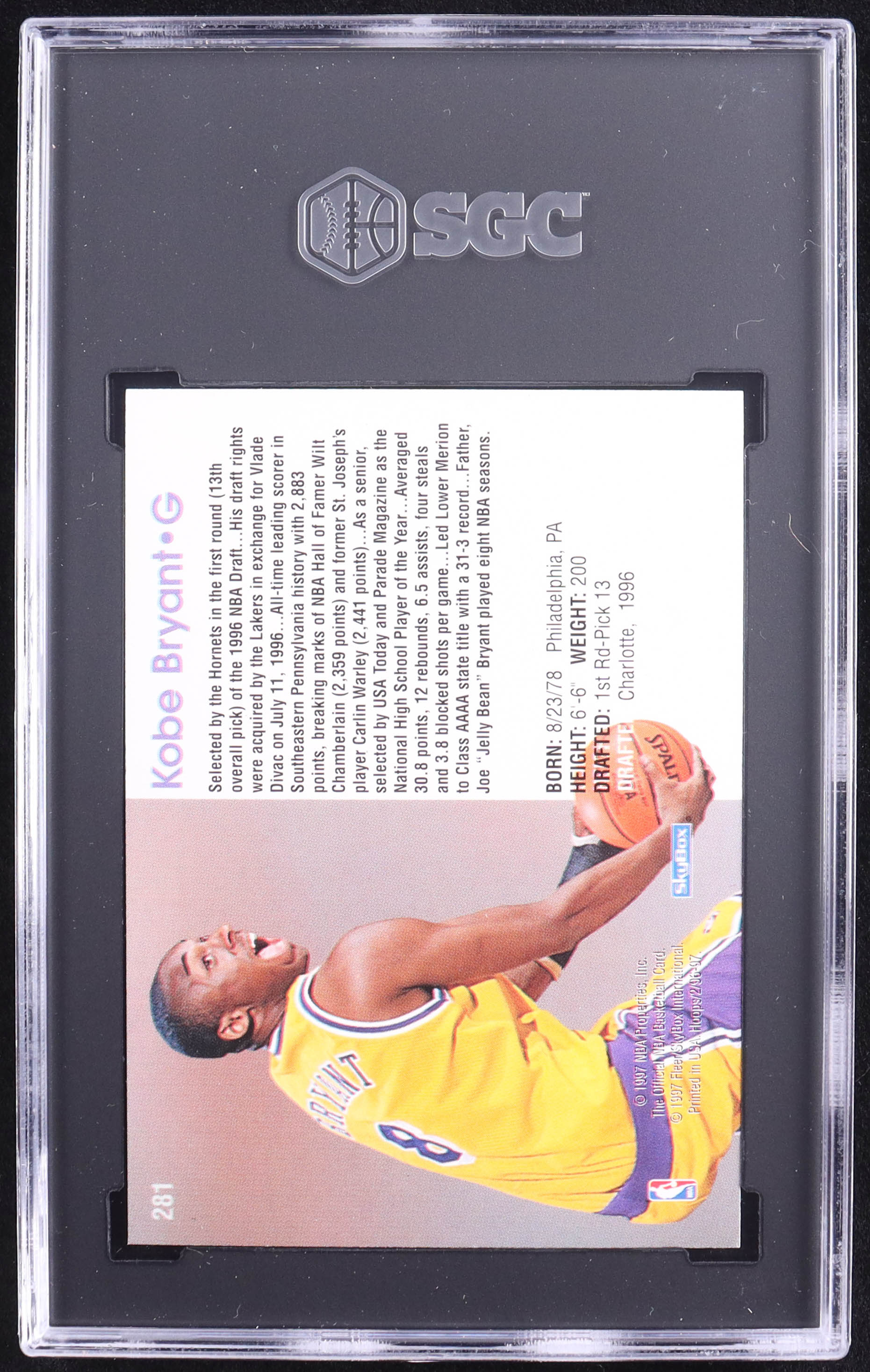Kobe Bryant 1996-97 Hoops #281 RC (SGC 9.5) at PristineAuction.com Kobe Bryant 1996-97 Hoops #281 RC (SGC 9.5) at PristineAuction.com