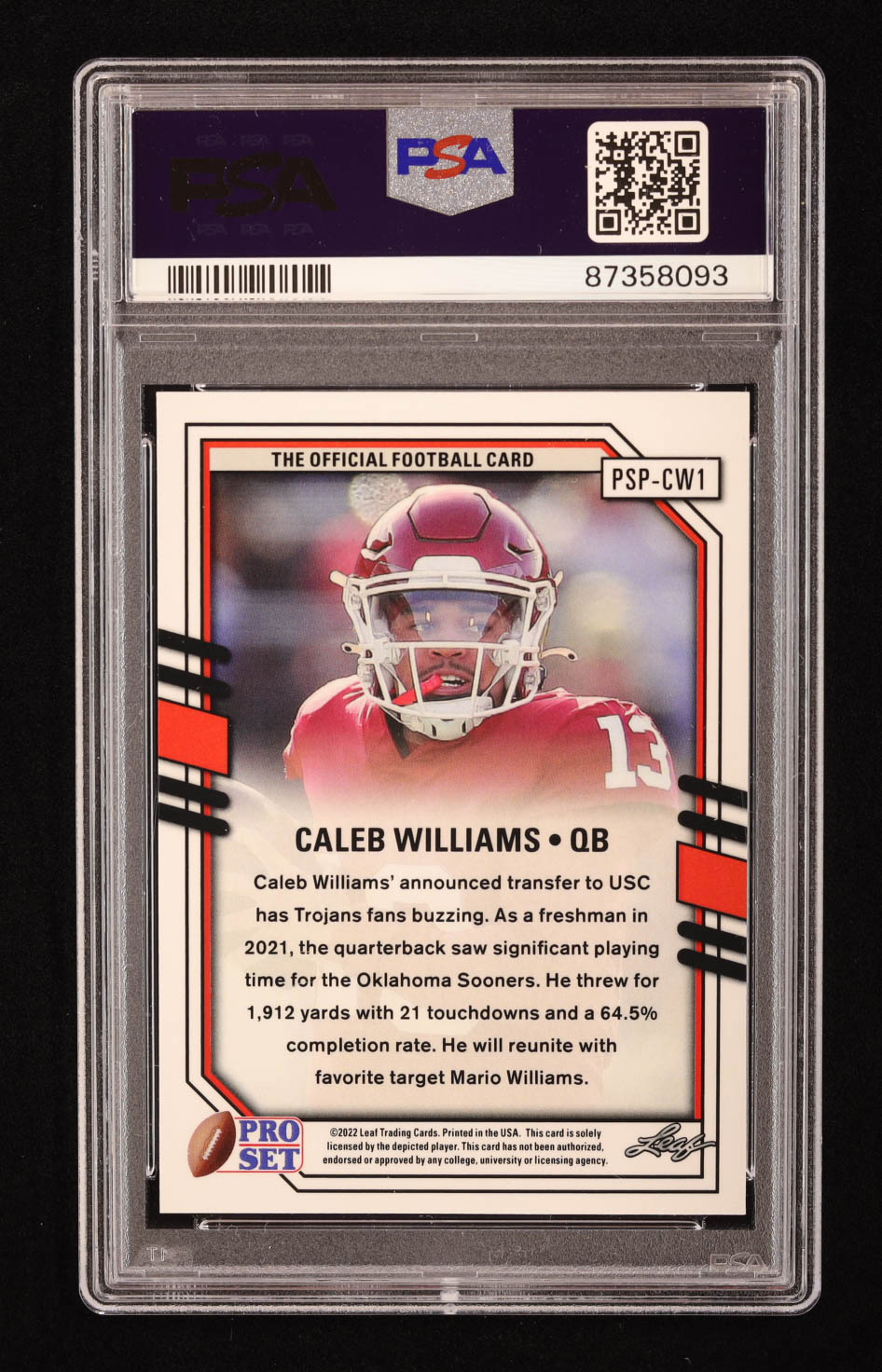 Caleb Williams 2022 Leaf Pro Set Metal Draft Prospects Portraits Mojo Blue #PSPCW1 RC (PSA 10) at PristineAuction.com Caleb Williams 2022 Leaf Pro Set Metal Draft Prospects Portraits Mojo Blue #PSPCW1 RC (PSA 10) at PristineAuction.com