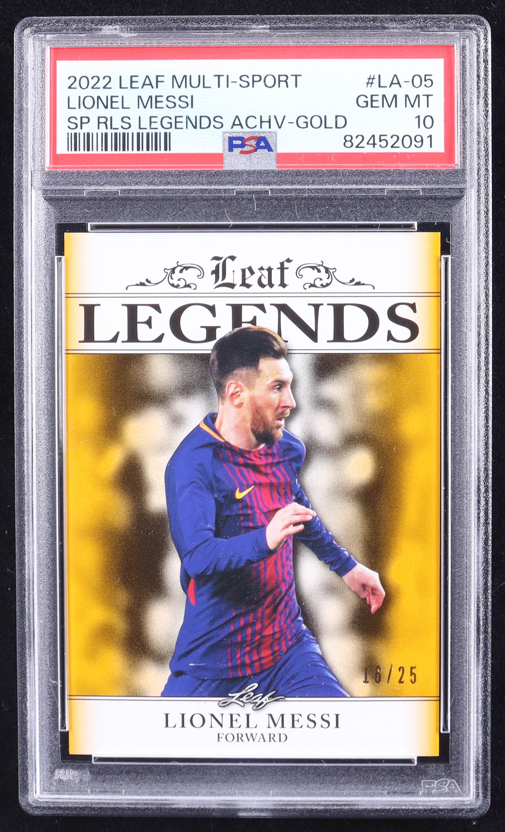 Lionel Messi 2022 Leaf Legends Achievement Gold #LA05 #16/25 (PSA 10) at PristineAuction.com Lionel Messi 2022 Leaf Legends Achievement Gold #LA05 #16/25 (PSA 10) at PristineAuction.com