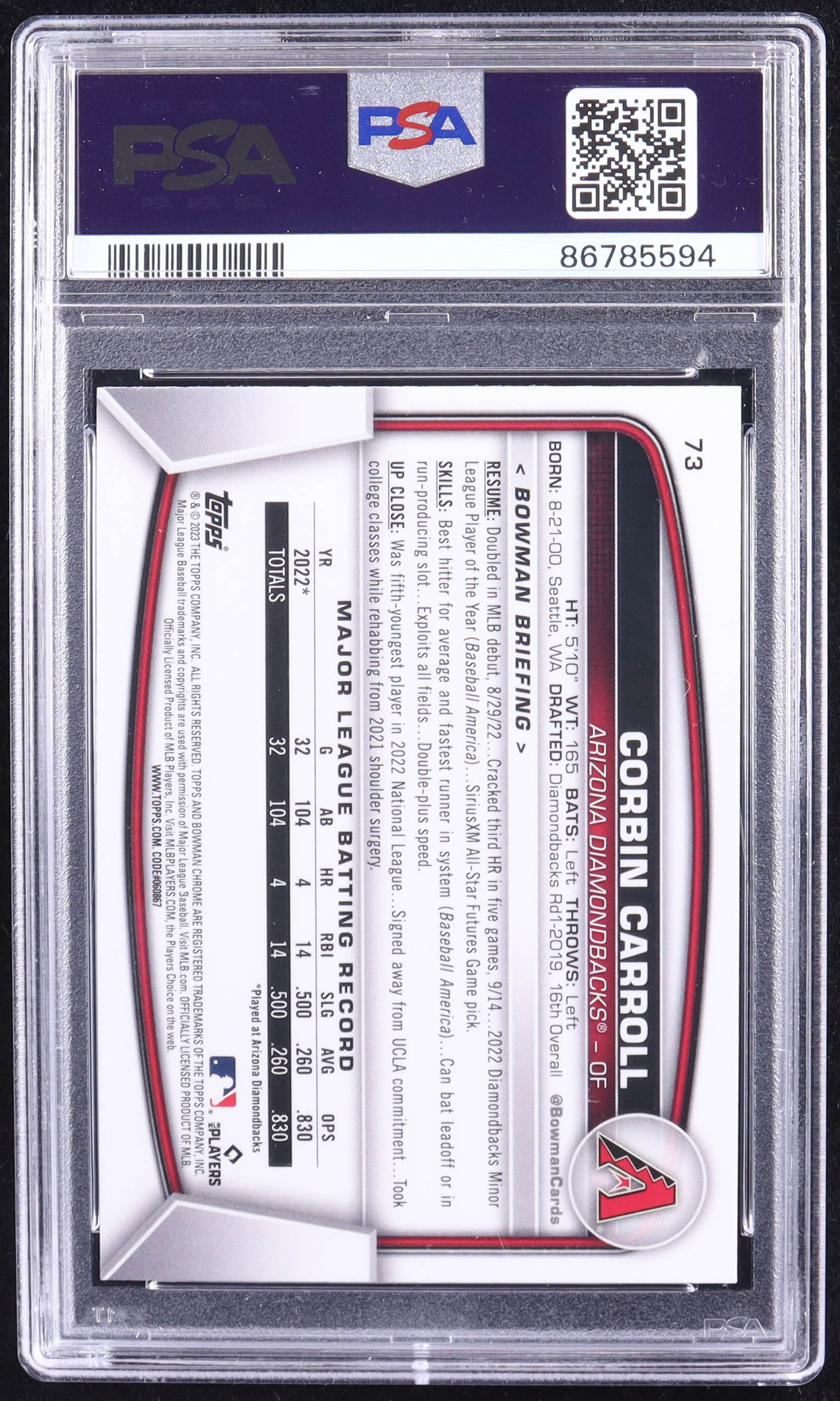 Corbin Carroll 2023 Bowman Chrome Mega Box #73 RC (PSA 10) at PristineAuction.com Corbin Carroll 2023 Bowman Chrome Mega Box #73 RC (PSA 10) at PristineAuction.com