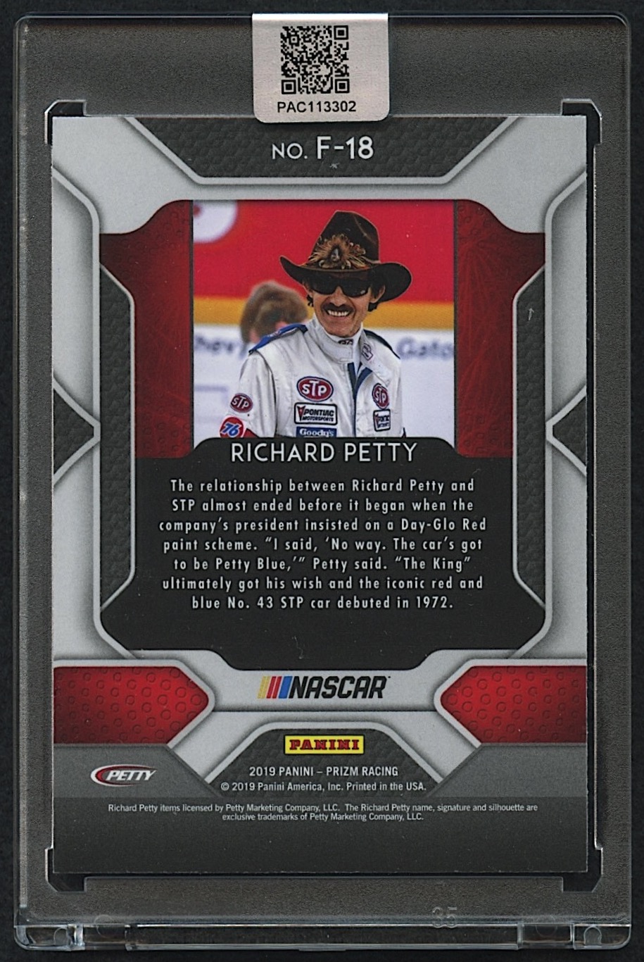 Richard Petty Signed 2019 Panini Prizm Fireworks #18 (PA Encapsulated) at PristineAuction.com Richard Petty Signed 2019 Panini Prizm Fireworks #18 (PA Encapsulated) at PristineAuction.com