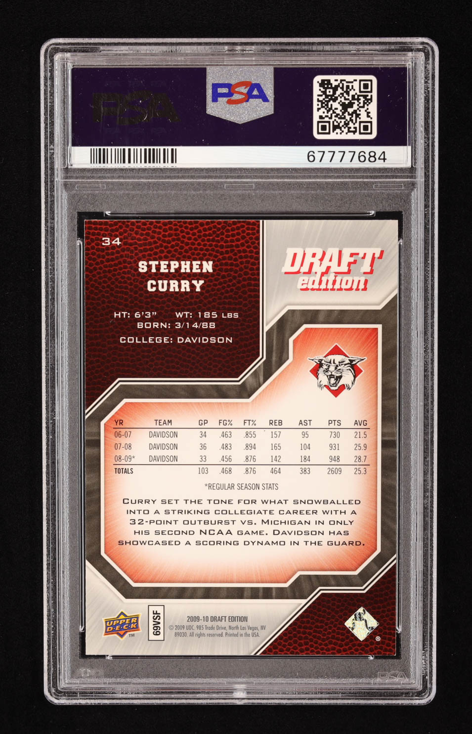 Stephen Curry 2009-10 Upper Deck Draft Edition #34 SP RC (PSA 10) at PristineAuction.com Stephen Curry 2009-10 Upper Deck Draft Edition #34 SP RC (PSA 10) at PristineAuction.com