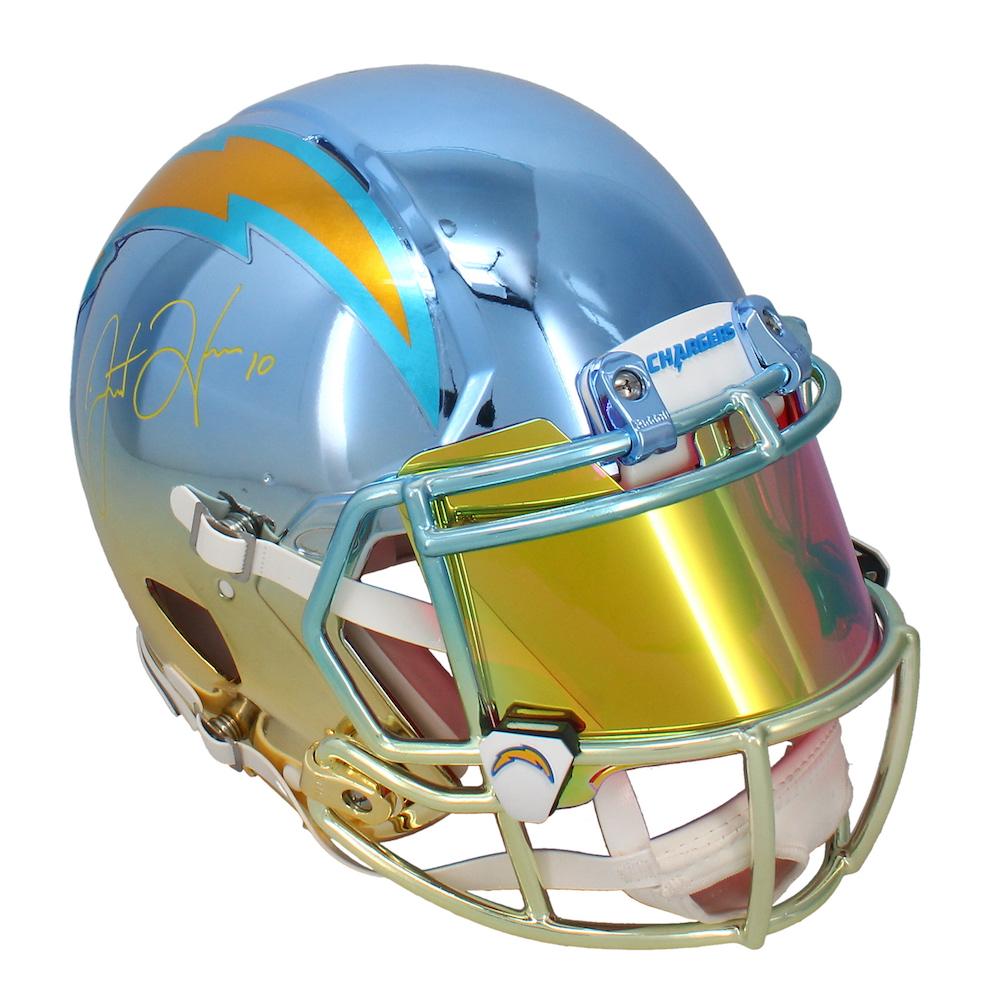 Justin Herbert Signed LE Chargers Full-Size Authentic Chrome On-Field Speed Helmet with Custom Visor (Beckett & Game Day Legends) at PristineAuction.com Justin Herbert Signed LE Chargers Full-Size Authentic Chrome On-Field Speed Helmet with Custom Visor (Beckett & Game Day Legends) at PristineAuction.com