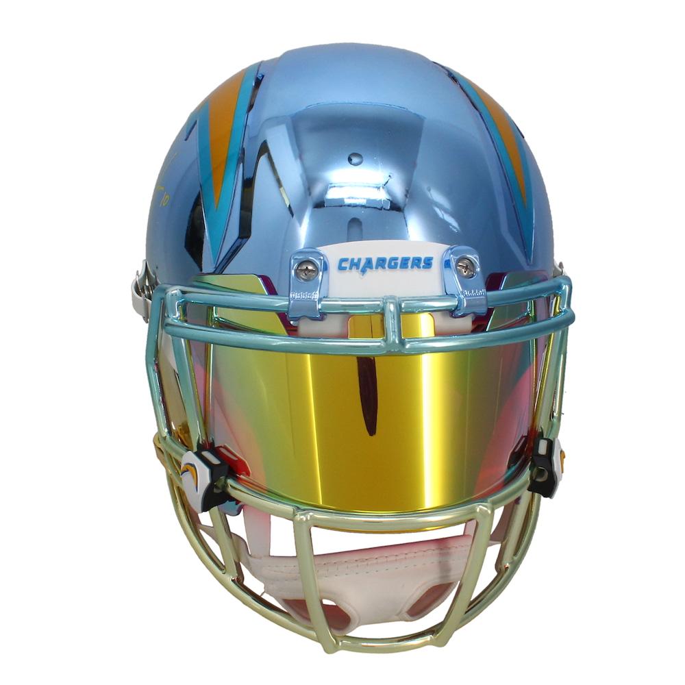 Justin Herbert Signed LE Chargers Full-Size Authentic Chrome On-Field Speed Helmet with Custom Visor (Beckett & Game Day Legends) at PristineAuction.com Justin Herbert Signed LE Chargers Full-Size Authentic Chrome On-Field Speed Helmet with Custom Visor (Beckett & Game Day Legends) at PristineAuction.com