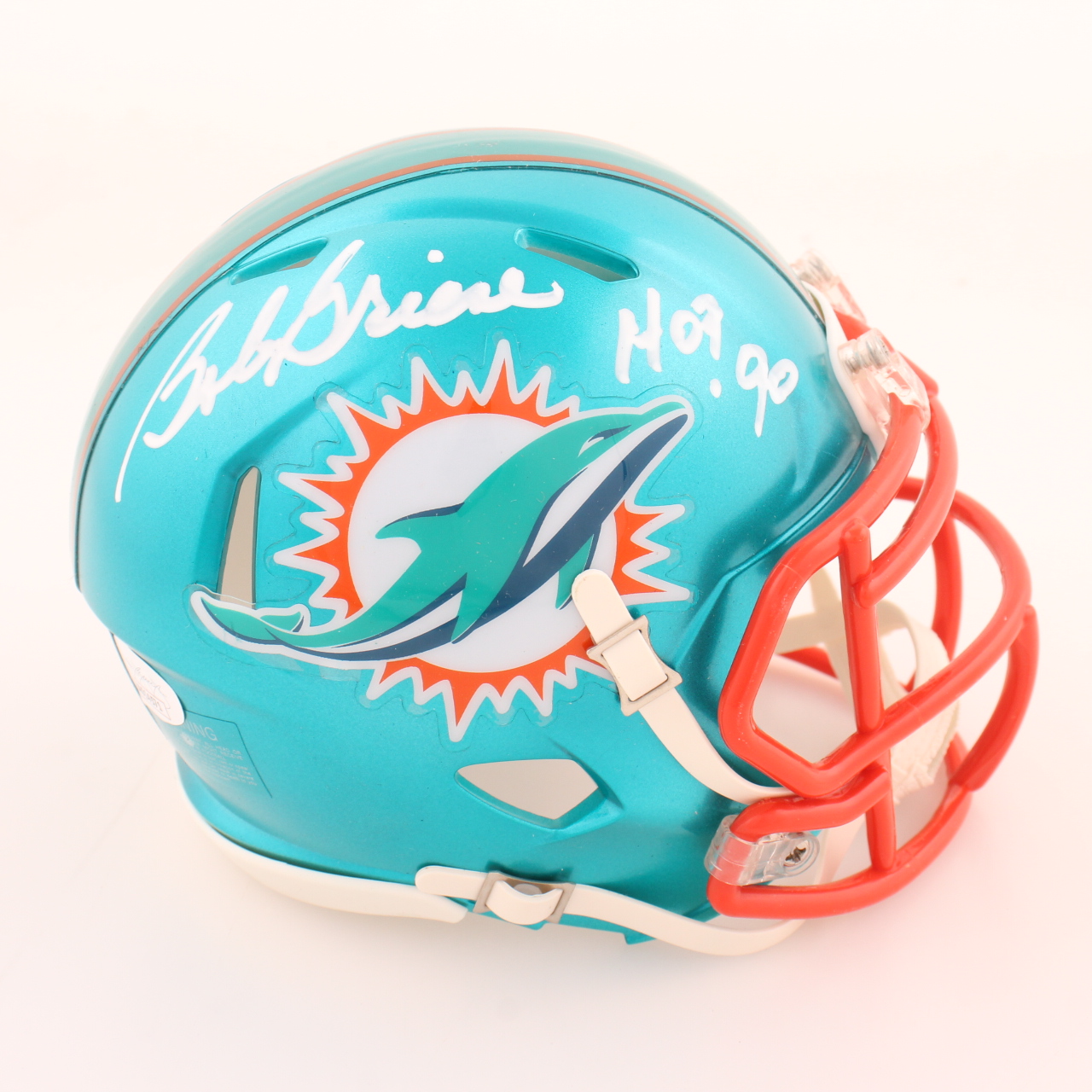 Bob Griese Signed Dolphins Flash Alternate Speed Mini Helmet Inscribed "HOF 90" (JSA) at PristineAuction.com Bob Griese Signed Dolphins Flash Alternate Speed Mini Helmet Inscribed "HOF 90" (JSA) at PristineAuction.com