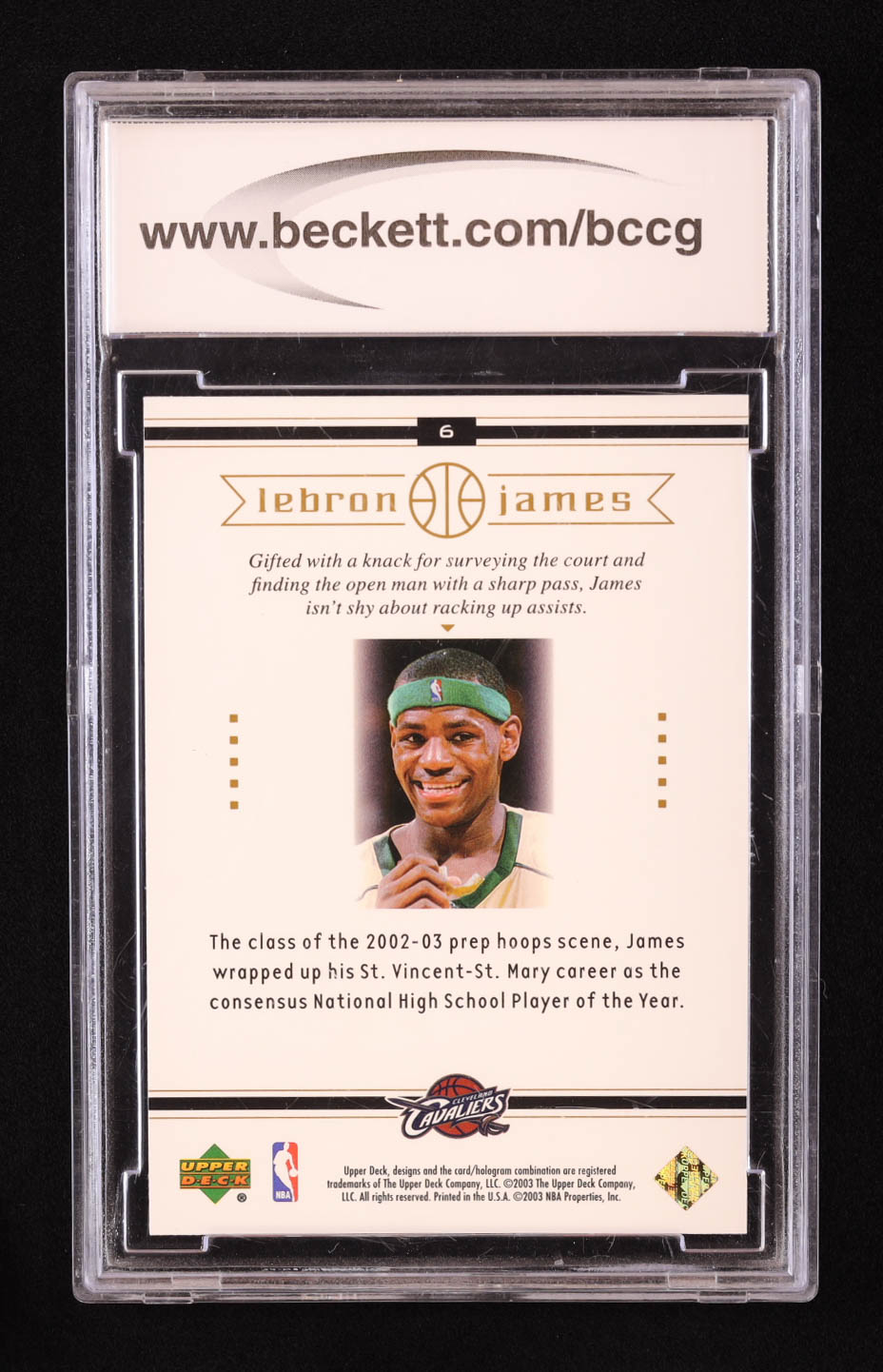 LeBron James 2003 Upper Deck LeBron James Box Set #6 Head of the Class RC (BCCG 10) at PristineAuction.com LeBron James 2003 Upper Deck LeBron James Box Set #6 Head of the Class RC (BCCG 10) at PristineAuction.com