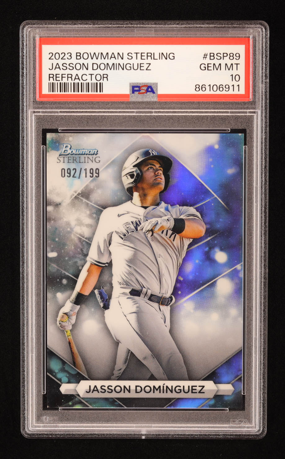 Jasson Dominguez 2023 Bowman Sterling Prospects Refractors #BSP89 RC #92/199 (PSA 10) at PristineAuction.com Jasson Dominguez 2023 Bowman Sterling Prospects Refractors #BSP89 RC #92/199 (PSA 10) at PristineAuction.com