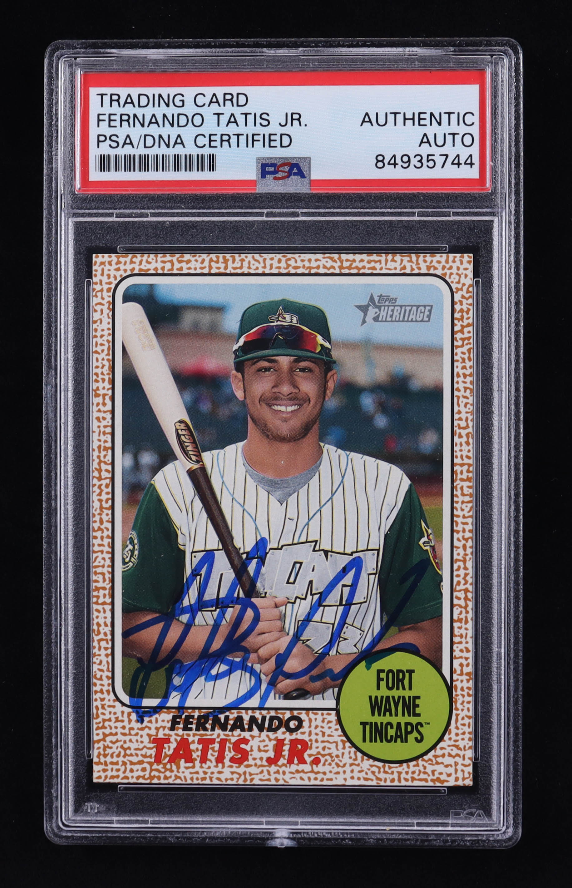 Fernando Tatis Jr. Signed 2017 Topps Heritage Minors #99 RC (PSA) at PristineAuction.com Fernando Tatis Jr. Signed 2017 Topps Heritage Minors #99 RC (PSA) at PristineAuction.com