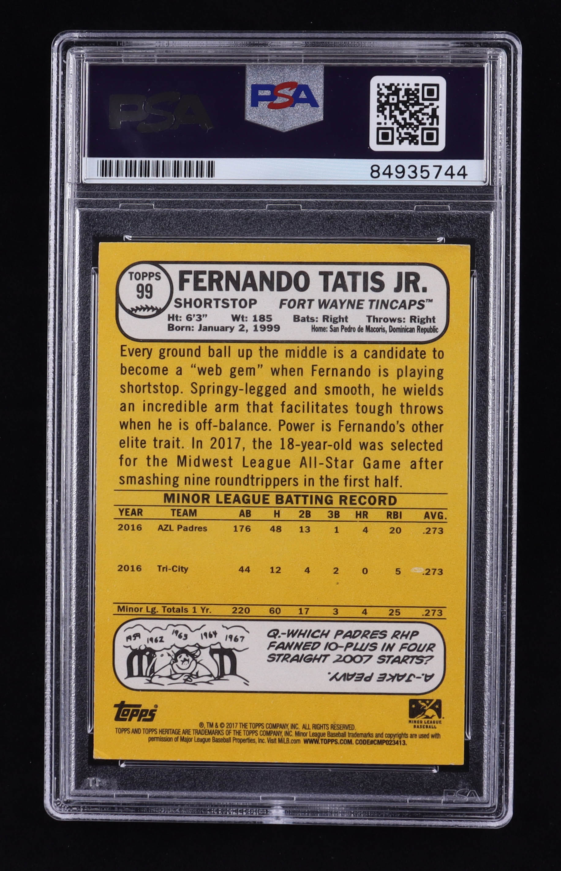 Fernando Tatis Jr. Signed 2017 Topps Heritage Minors #99 RC (PSA) at PristineAuction.com Fernando Tatis Jr. Signed 2017 Topps Heritage Minors #99 RC (PSA) at PristineAuction.com