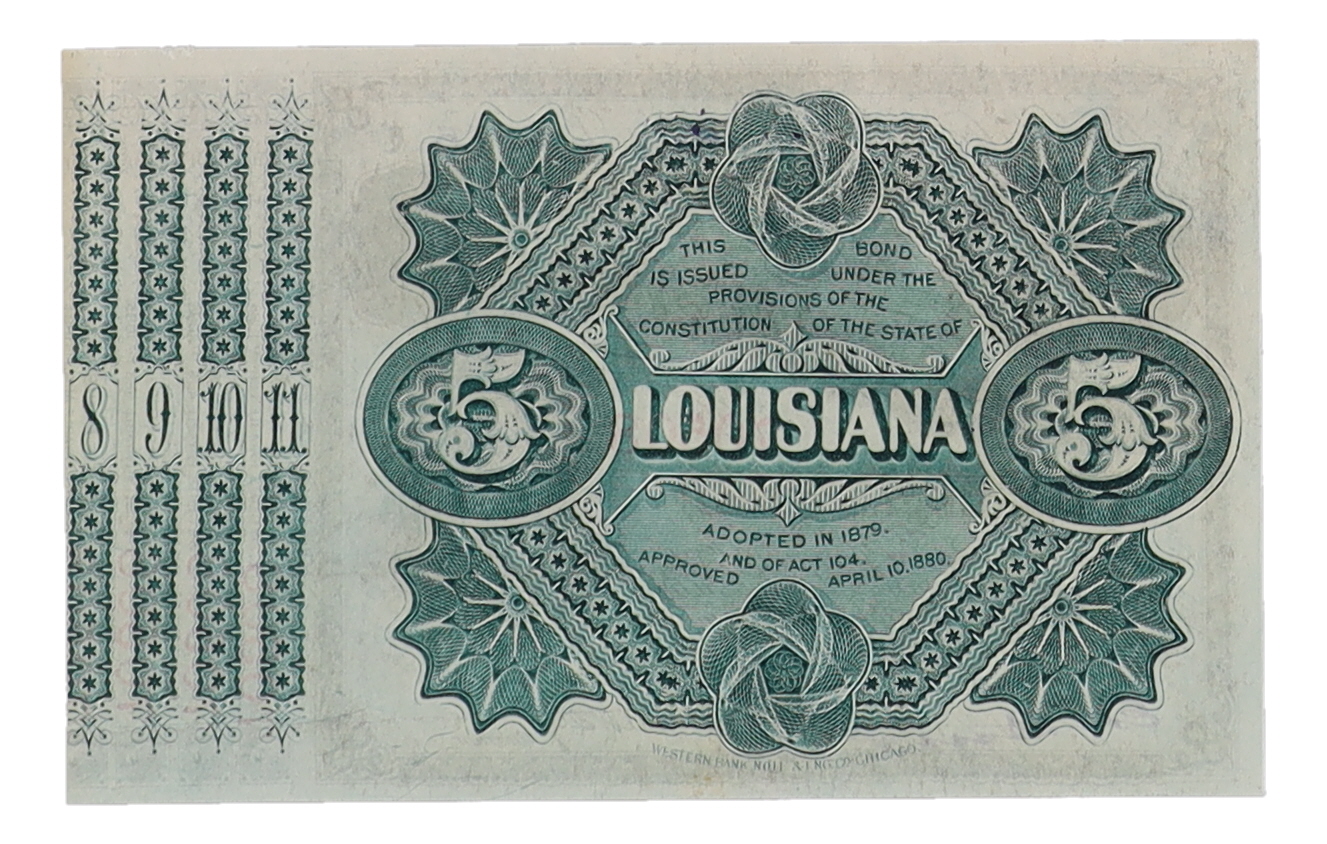 1875 Louisiana $5 Baby Bond Certificate at PristineAuction.com 1875 Louisiana $5 Baby Bond Certificate at PristineAuction.com