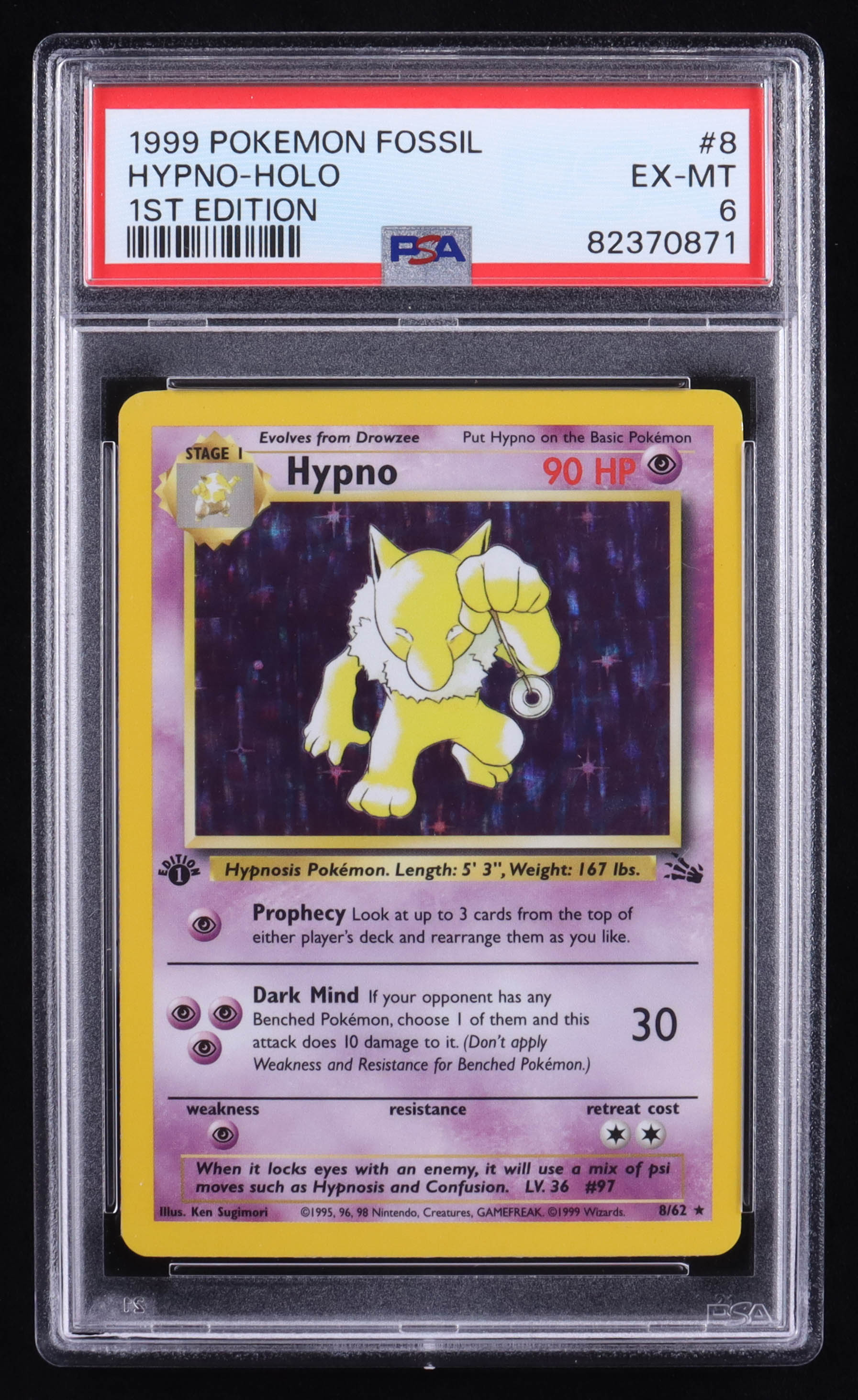 Hypno 1999 Pokemon Fossil 1st Edition #8 Holo (PSA 6) at PristineAuction.com Hypno 1999 Pokemon Fossil 1st Edition #8 Holo (PSA 6) at PristineAuction.com