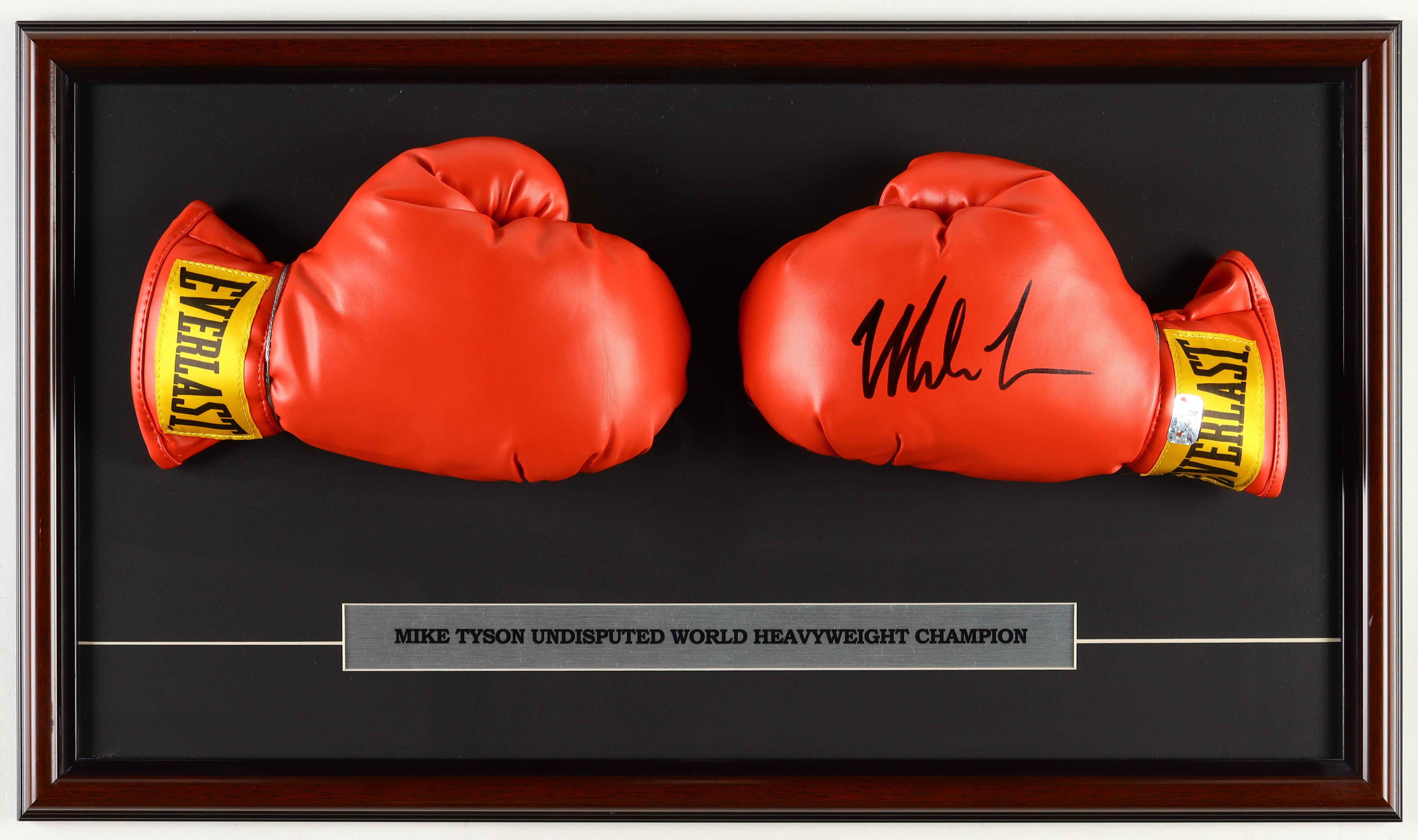 Mike Tyson Signed Custom Framed Everlast Boxing Glove Set Display (Tyson) at PristineAuction.com Mike Tyson Signed Custom Framed Everlast Boxing Glove Set Display (Tyson) at PristineAuction.com