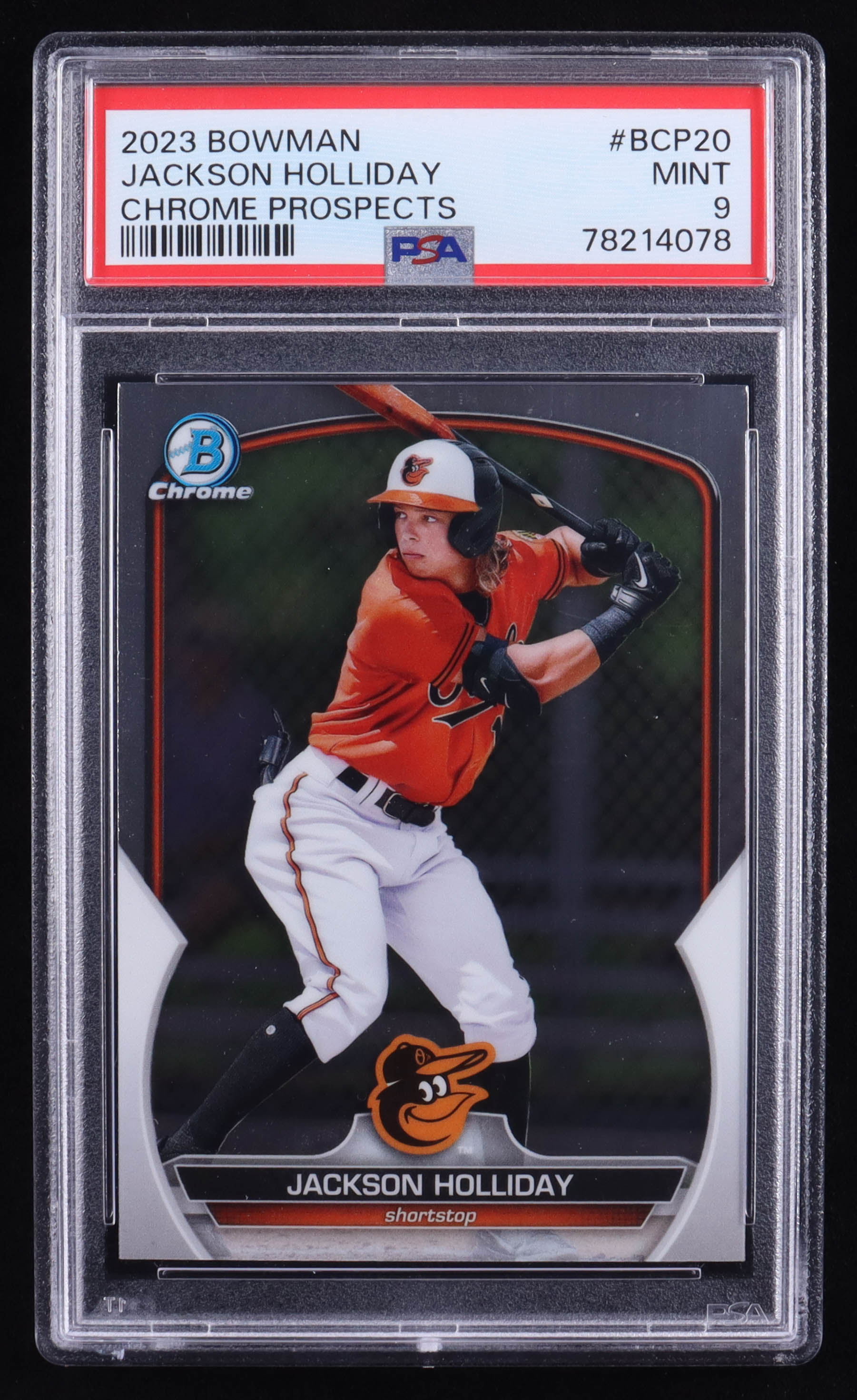 Jackson Holliday 2023 Bowman Chrome Prospects #BCP20 RC (PSA 9) at PristineAuction.com Jackson Holliday 2023 Bowman Chrome Prospects #BCP20 RC (PSA 9) at PristineAuction.com