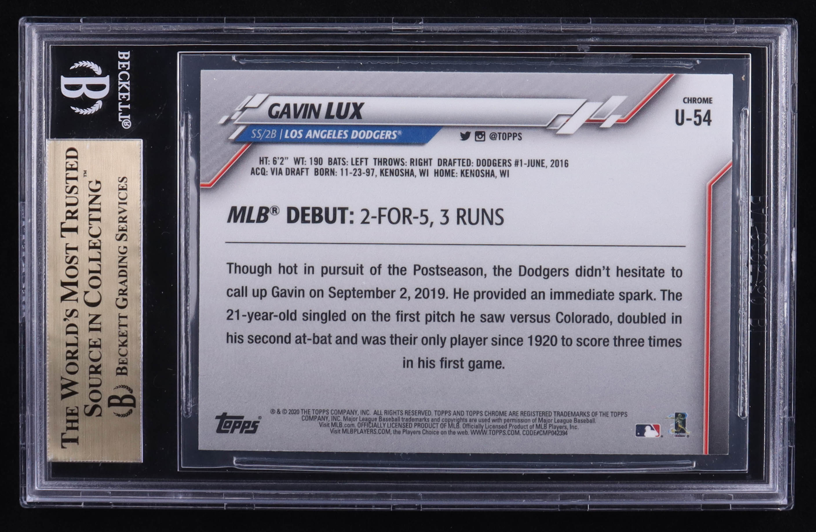 Gavin Lux 2020 Topps Chrome Update #U54 RC (BGS 9.5) at PristineAuction.com Gavin Lux 2020 Topps Chrome Update #U54 RC (BGS 9.5) at PristineAuction.com