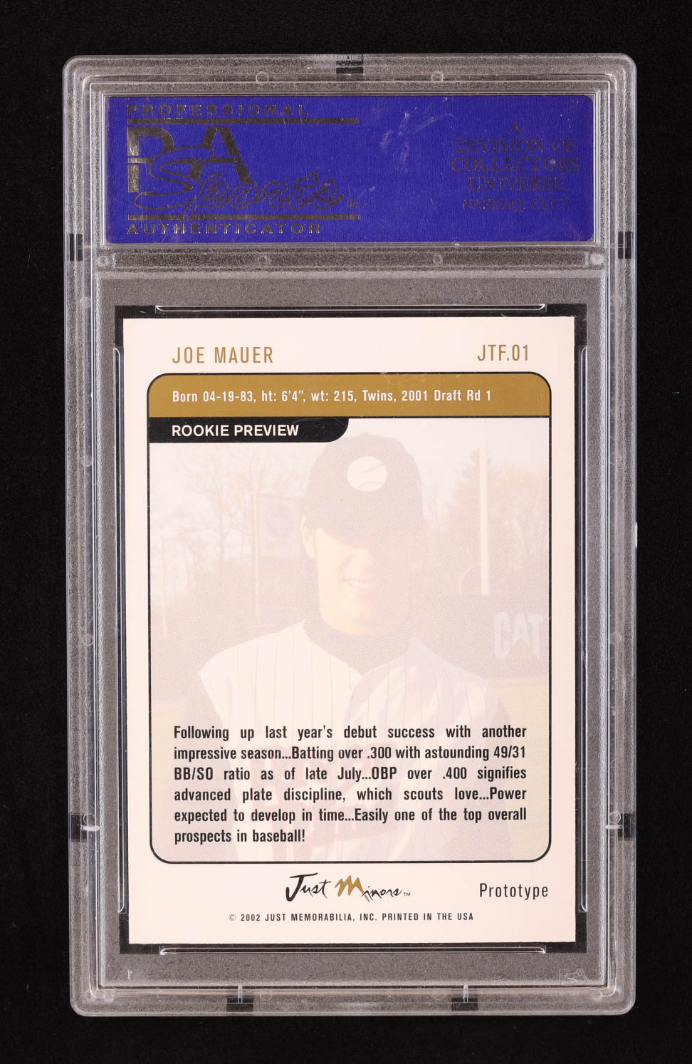 Joe Mauer 2002 Just Franchise Prototype #JTF01 RC (PSA 10) at PristineAuction.com Joe Mauer 2002 Just Franchise Prototype #JTF01 RC (PSA 10) at PristineAuction.com