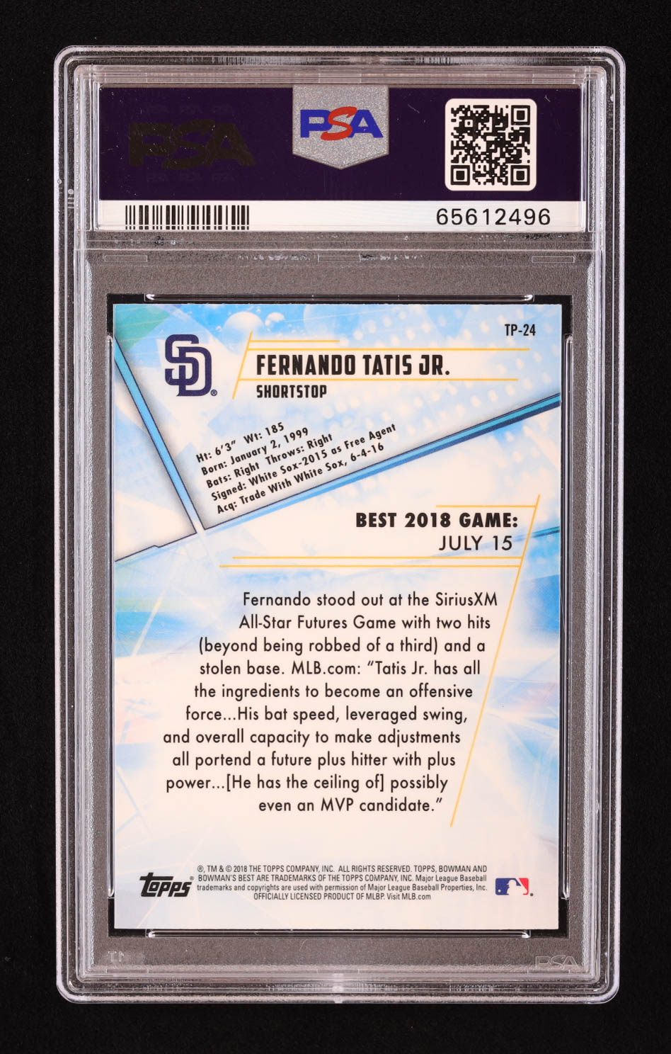 Fernando Tatis Jr. 2018 Bowman's Best Top Prospects #TP24 RC (PSA 10) at PristineAuction.com Fernando Tatis Jr. 2018 Bowman's Best Top Prospects #TP24 RC (PSA 10) at PristineAuction.com