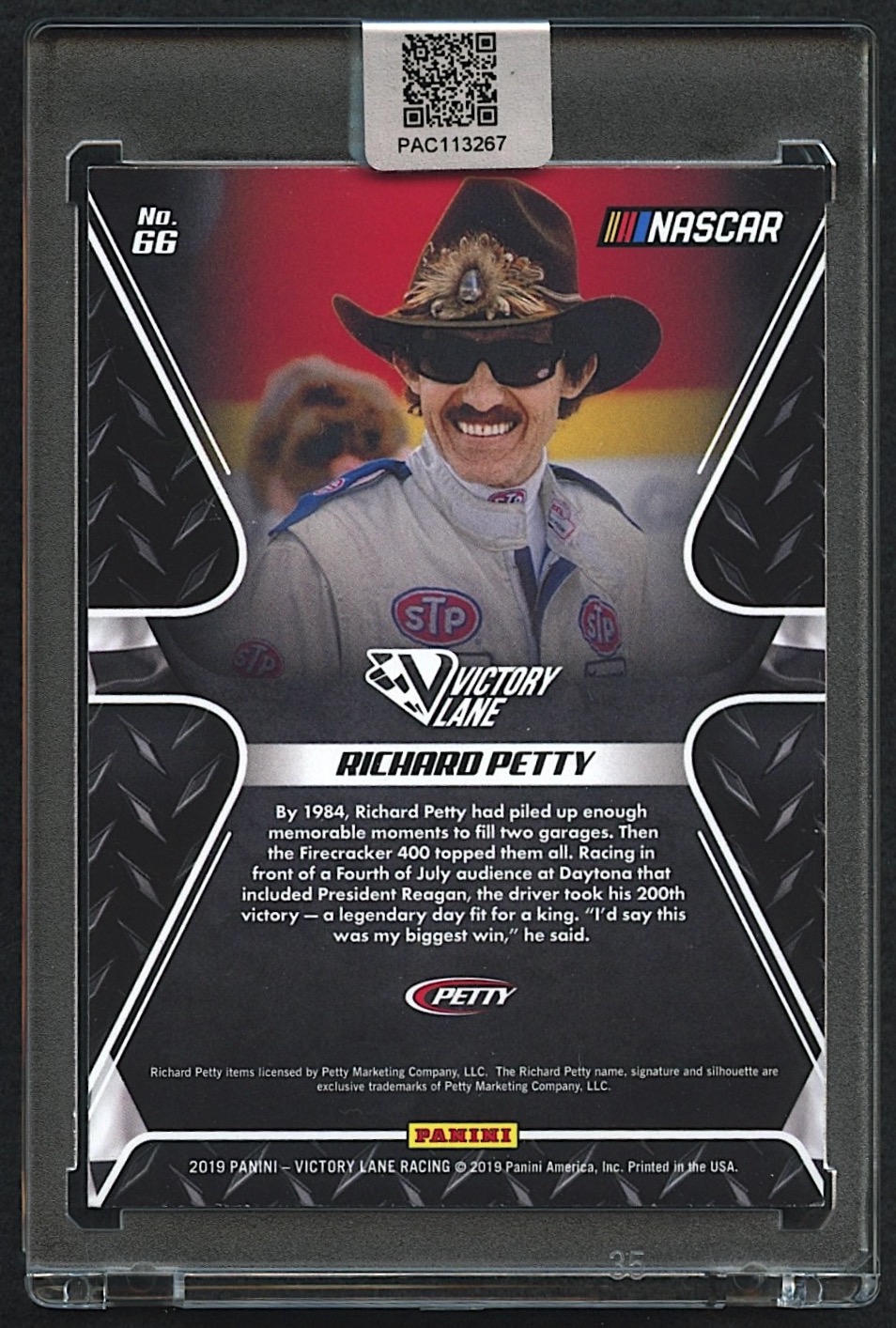 Richard Petty Signed 2019 Panini Victory Lane Pedal to the Metal #66 Legends (PA Encapsulated) at PristineAuction.com Richard Petty Signed 2019 Panini Victory Lane Pedal to the Metal #66 Legends (PA Encapsulated) at PristineAuction.com