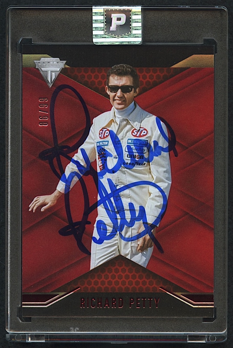 Richard Petty Signed 2022 Panini Chronicles Titanium #6 Red #86/99 (PA Encapsulated) at PristineAuction.com Richard Petty Signed 2022 Panini Chronicles Titanium #6 Red #86/99 (PA Encapsulated) at PristineAuction.com