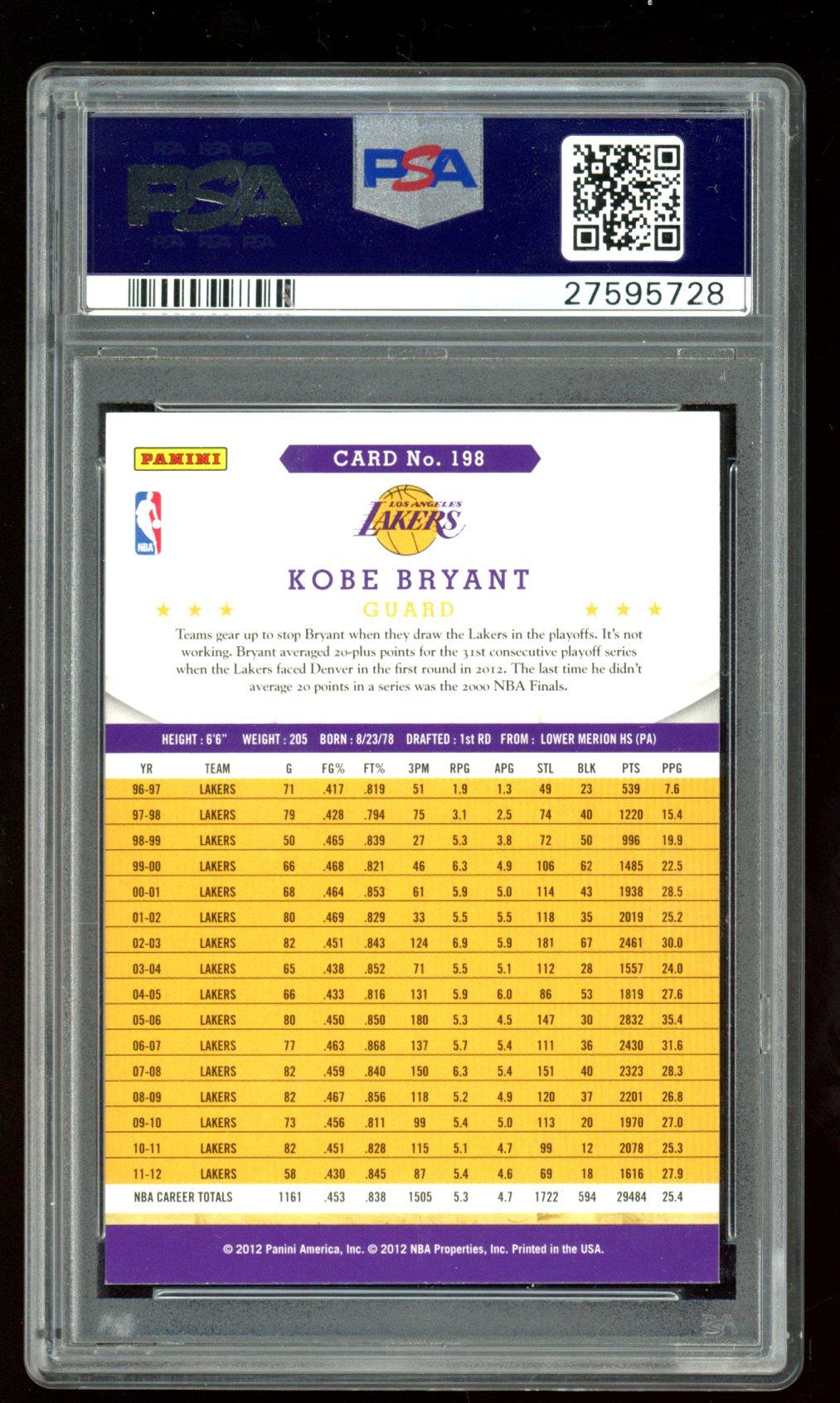 Kobe Bryant 2012 Panini Hoops #198 (PSA 9) at PristineAuction.com Kobe Bryant 2012 Panini Hoops #198 (PSA 9) at PristineAuction.com